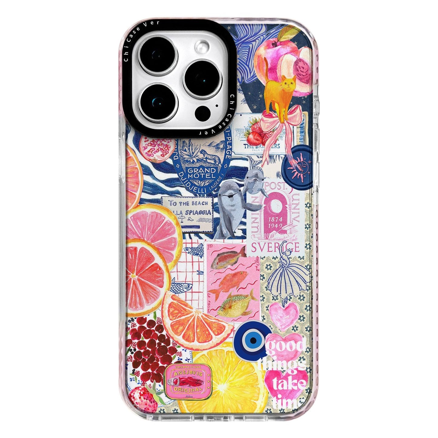 ChiCaseVer for iPhone 12 Pro Max Case,Expressive Y2K Citrus Coastal Sea Vintage Collage Design Blue Trendy Pattern Aesthetic sty