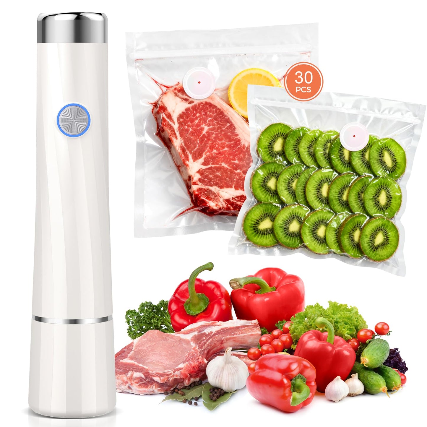 Kayiant Vacuum Sealer For Food (Compact Vacuum Sealers+ 30 Reusable Vacuum Bags), Powerful Handheld Vacuum Sealer for 10X Preser