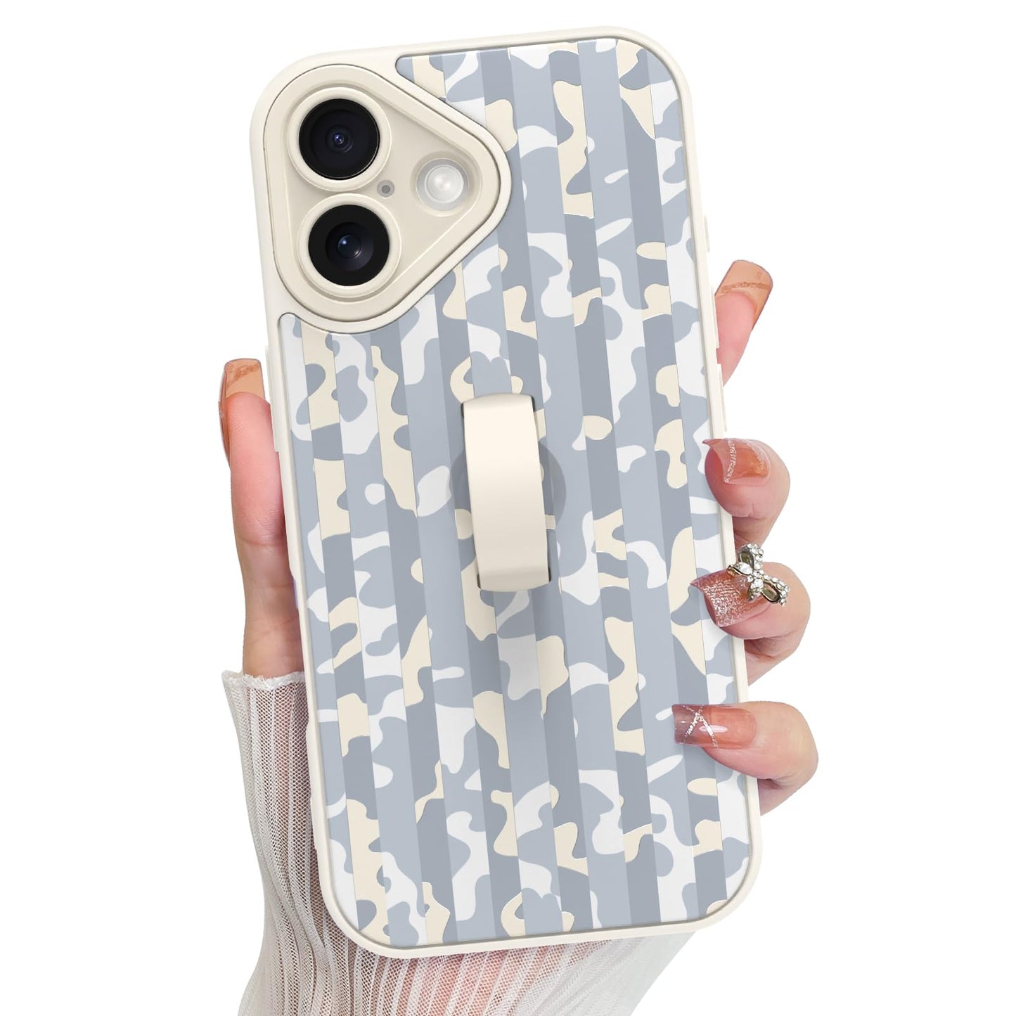 KANGHAR Compatible with iPhone 17 Case 2025, Silicone Stripes Leopard Cute Pattern, Wristband Kickstand Camera Protection Soft S