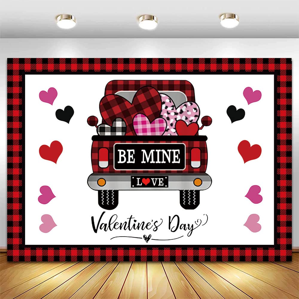 7x5ft Happy Valentines Day Backdrop Red Love Heart Trunk Photo Background for Valentines Party Portraits Be Mine Decor Wedding