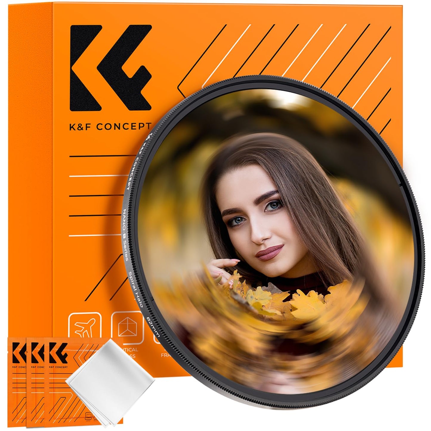 K&F CONCEPT 67mm Spiral Halo Camera Lens Filter, Premium Optical Glass Halo Swirl Special Effect Filter with Cleaning Cloth for
