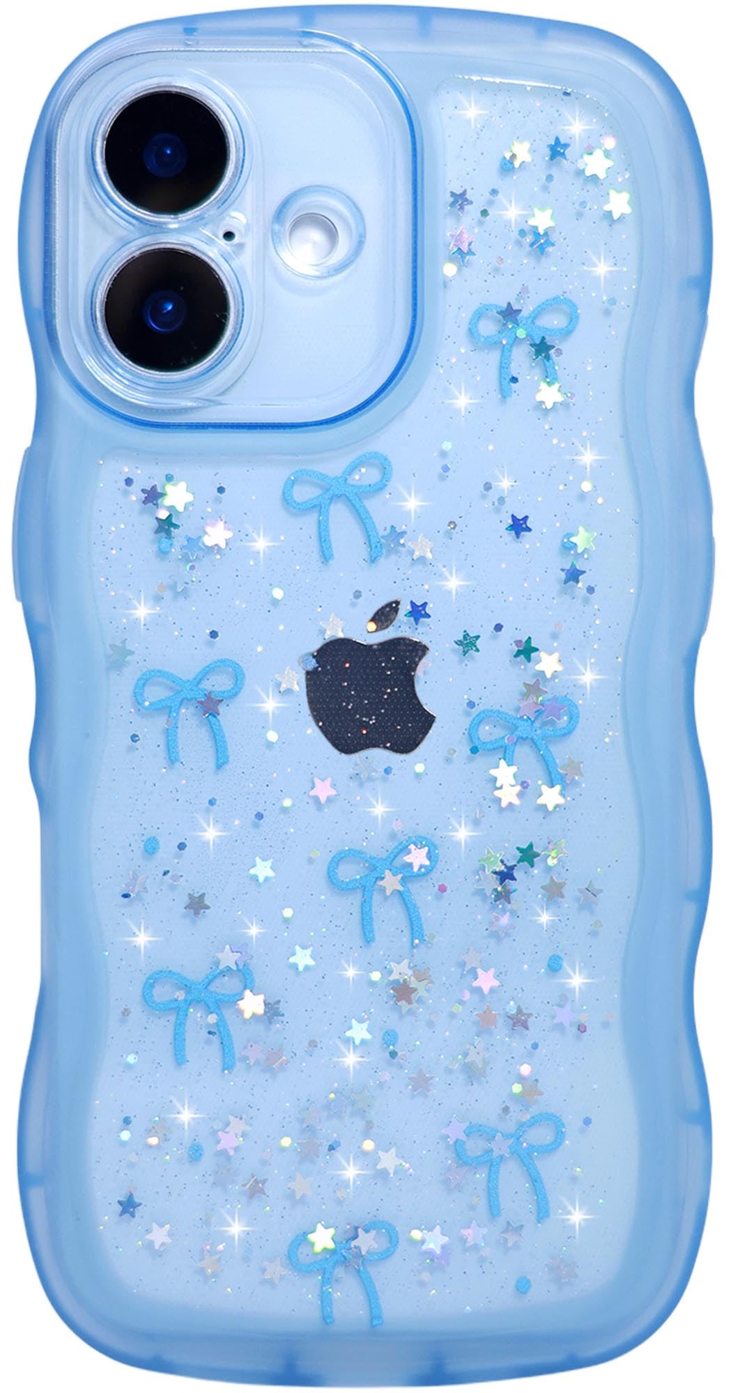 Qokey for iPhone 16 Plus Case 6.7 inch, Glitter Star & Curved Edge Handle Grip Design, Military-Grade Shockproof Clear TPU Cover