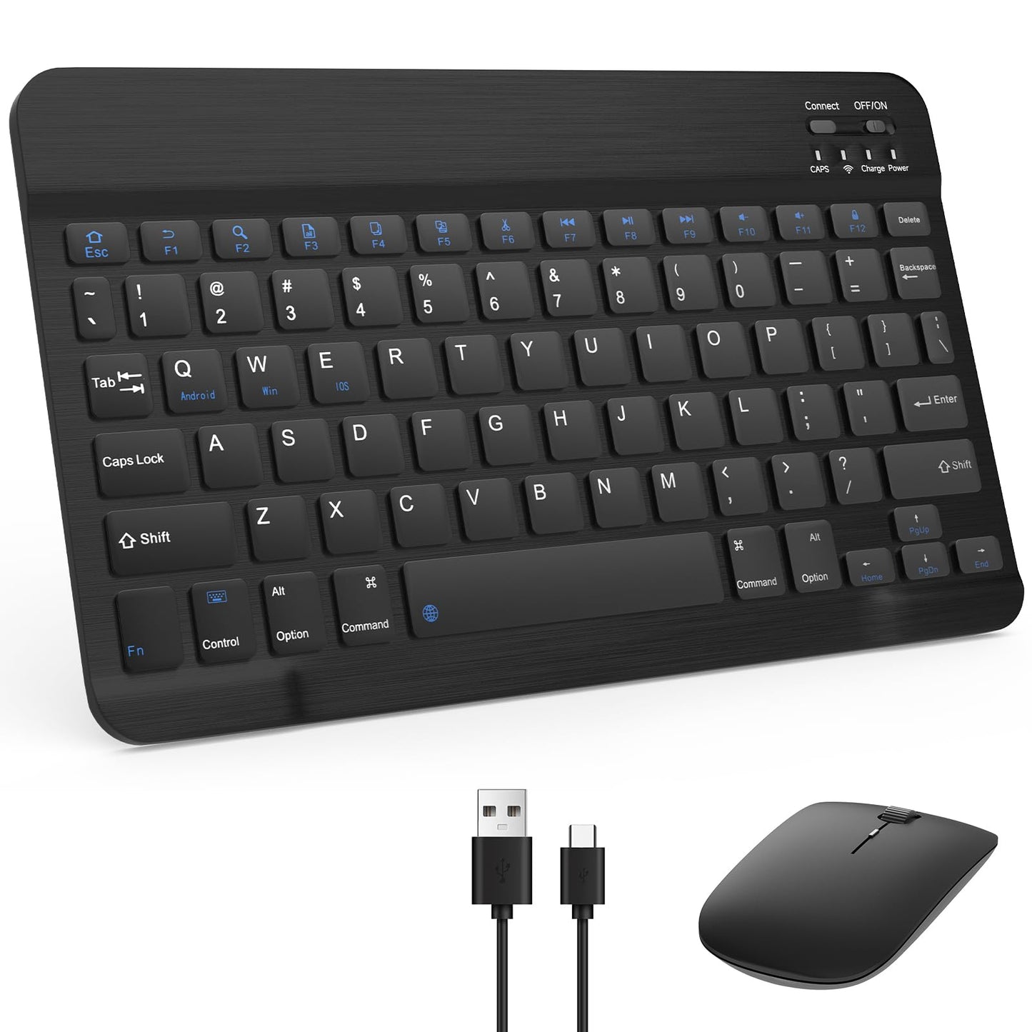 Bluetooth Keyboard & Mouse Combo, QWERTY Layout, 10 inch Ultra-Slim Wireless Keyboard, Lag-Free, Silent Keyboard Compatible with