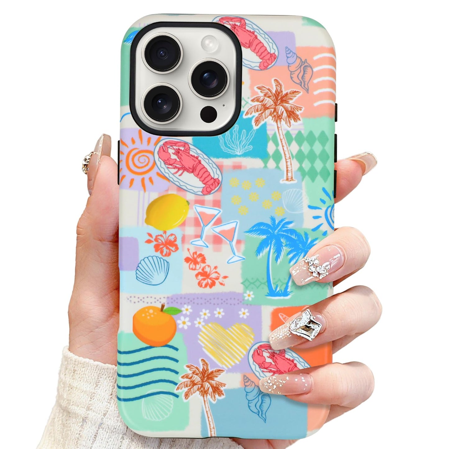 SOKAD Magnetic Beach Collage Phone Case for iPhone 16 Pro Max, Cute Sea Summer Collage Pattern Compatible with Magsafe Matte Pro