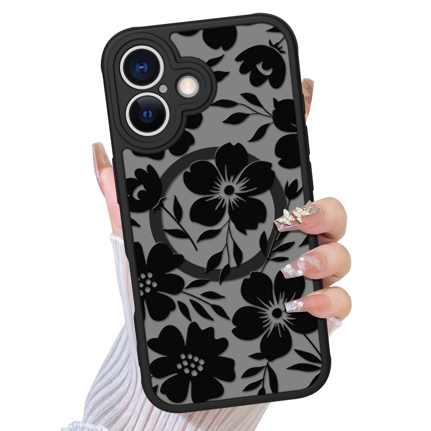 TEAUGHT Compatible with iPhone 16 Case Support for MagSafe Cute Pattern Floral Flower Camera Protection Matte Skin-Touch Cover f