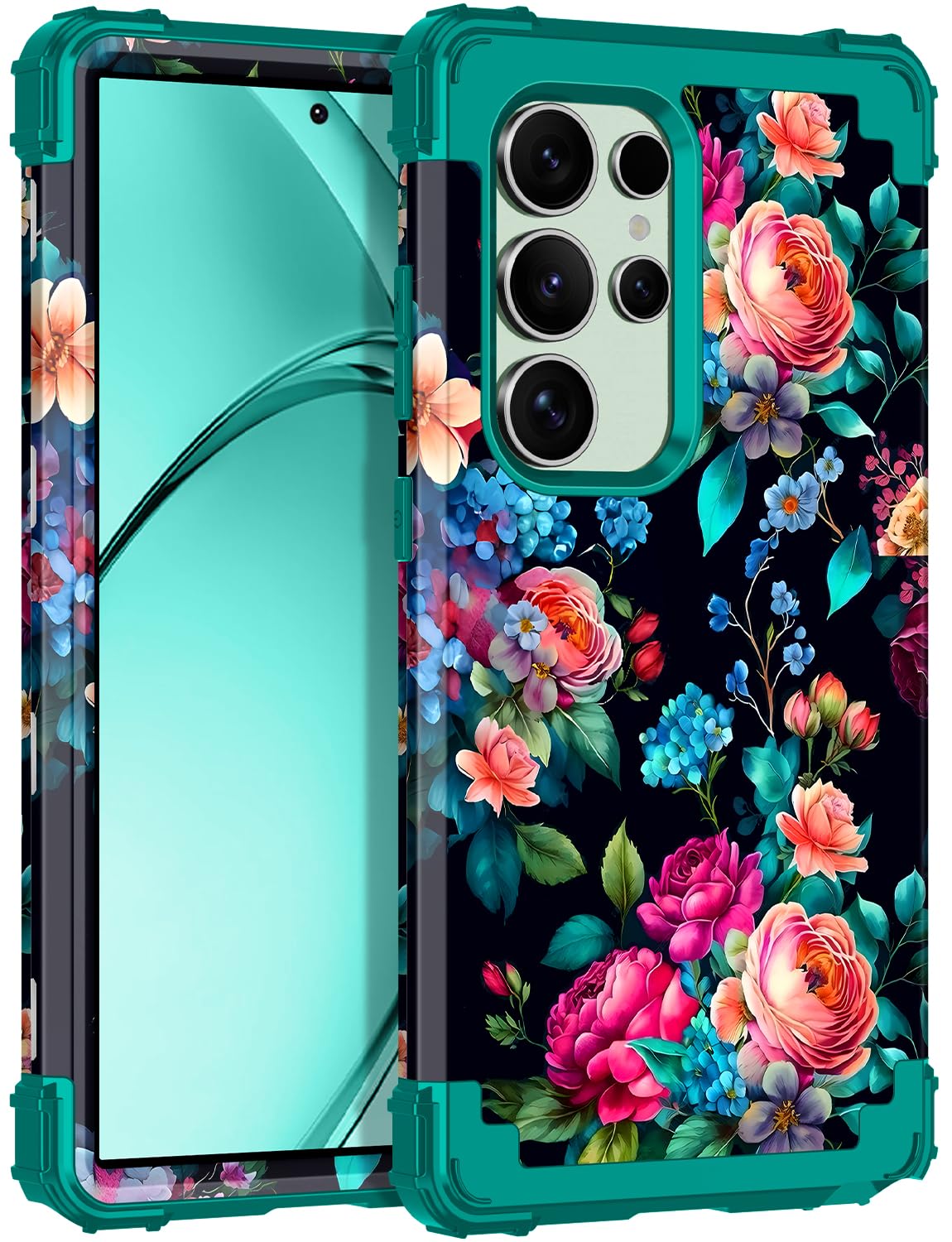 Rancase for Galaxy S24 Ultra Case,Three Layer Heavy Duty Shockproof Protection Hard Plastic Bumper +Soft Silicone Rubber Protect