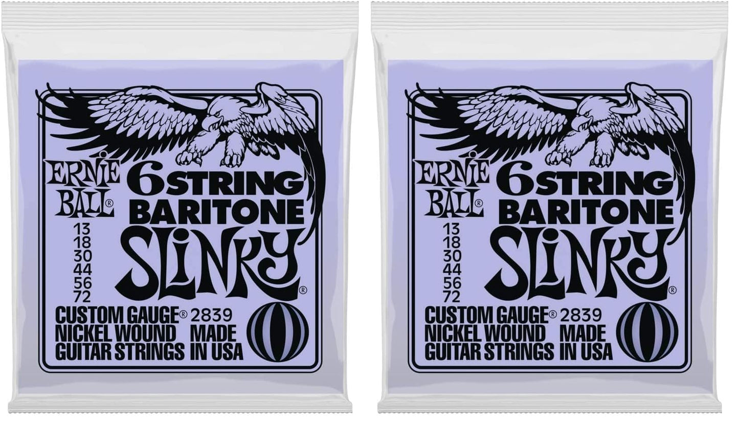 Ernie Ball 6-String Baritone Slinky Nickel Wound Electric Guitar Strings, 13-72 Gauge (P02839) (Pack of 2)