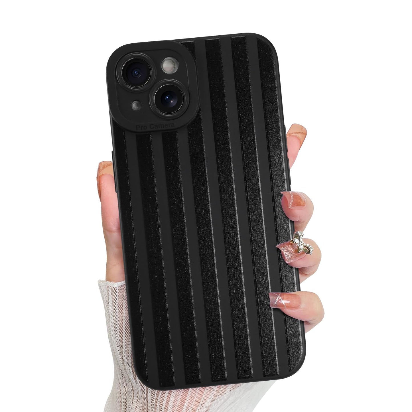 KANGHAR Compatible with iPhone 15 Case, Silicone Stripes Cute Pattern, Camera Protection Soft Slim Phone Case for Phone Case -Bl