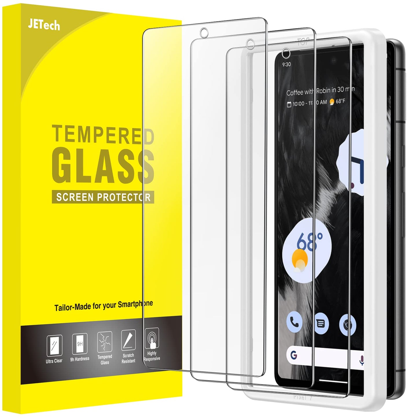 JETech Screen Protector for Google Pixel 7, Tempered Glass Film with Easy Installation Tool, Fingerprint Compatible, HD Clear, 3