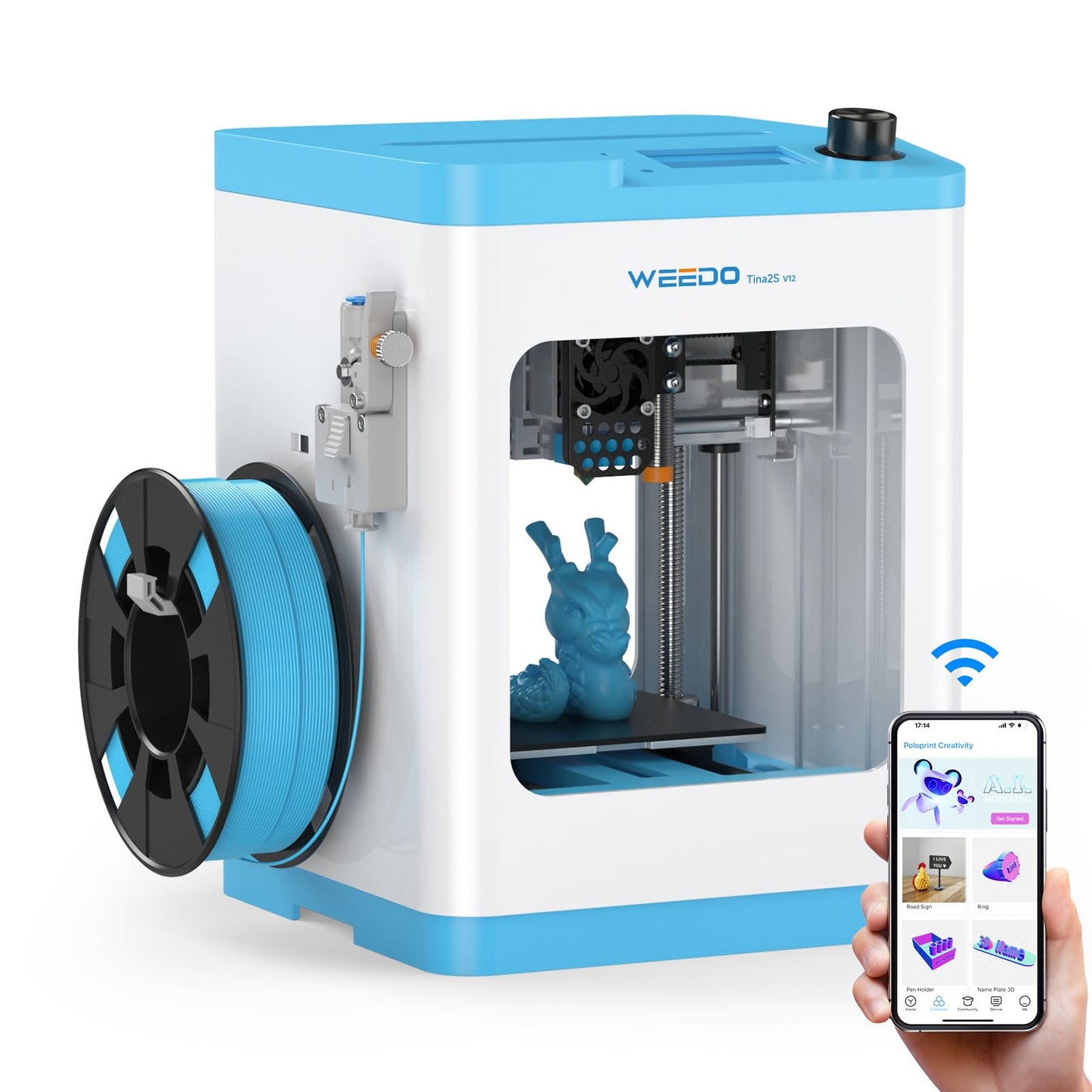 TINA2S 3D Printer with WiFi Printing, WEEDO Mini 3D Printers for Kids and Beginners, Auto Leveling and Fully Assembled FDM 3D Pr