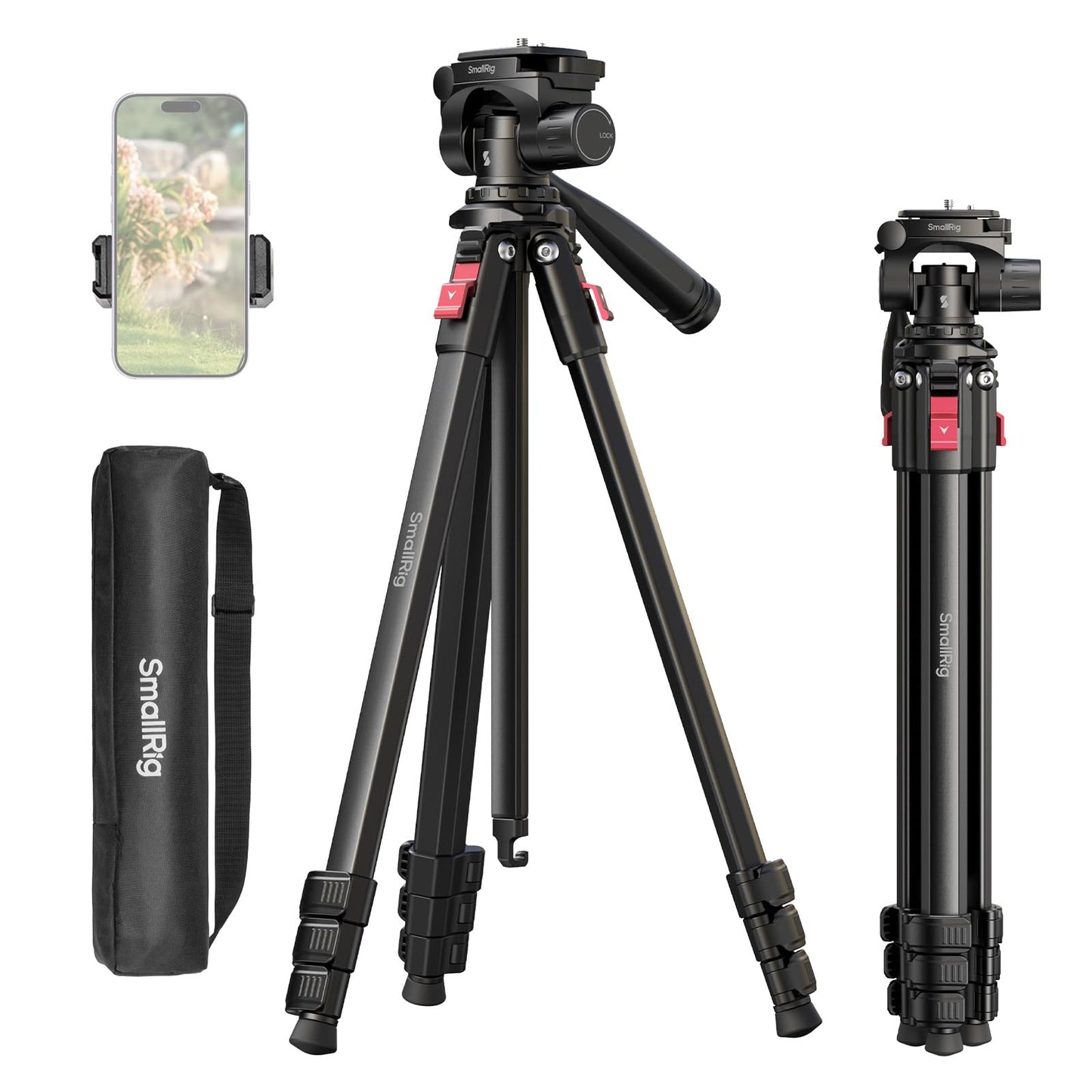 SmallRig Aluminum Camera Tripod Stand AP-30, 67.7 Travel Tripod with Phone Clip & Carry Bag, Portable Tripods with Quick-Flip Lo