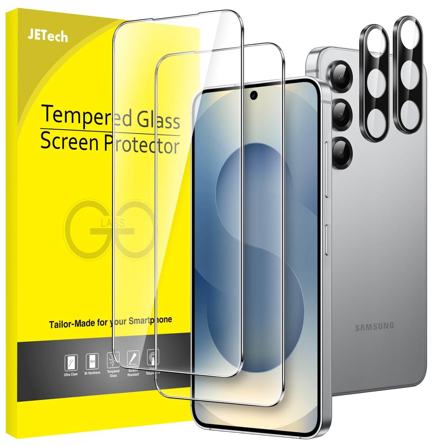JETech Screen Protector for Samsung Galaxy S25 5G with Camera Lens Protector, Tempered Glass Film, Fingerprint ID Compatible, HD