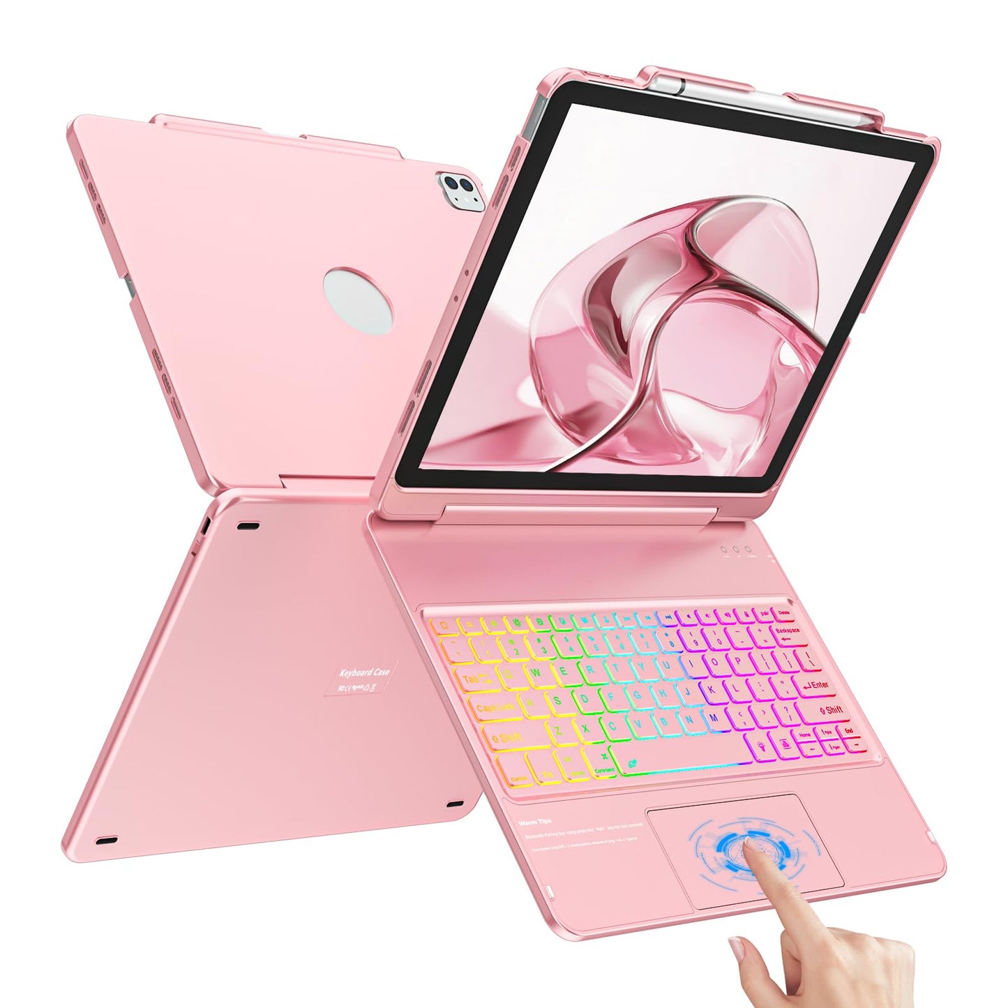CC Store Keyboard Case for iPad Air 13 (M3/M2) and iPad Pro 12.9,180 Swivel 7 Colors Backlit,Multi-Touch Trackpad for iPad Air 1