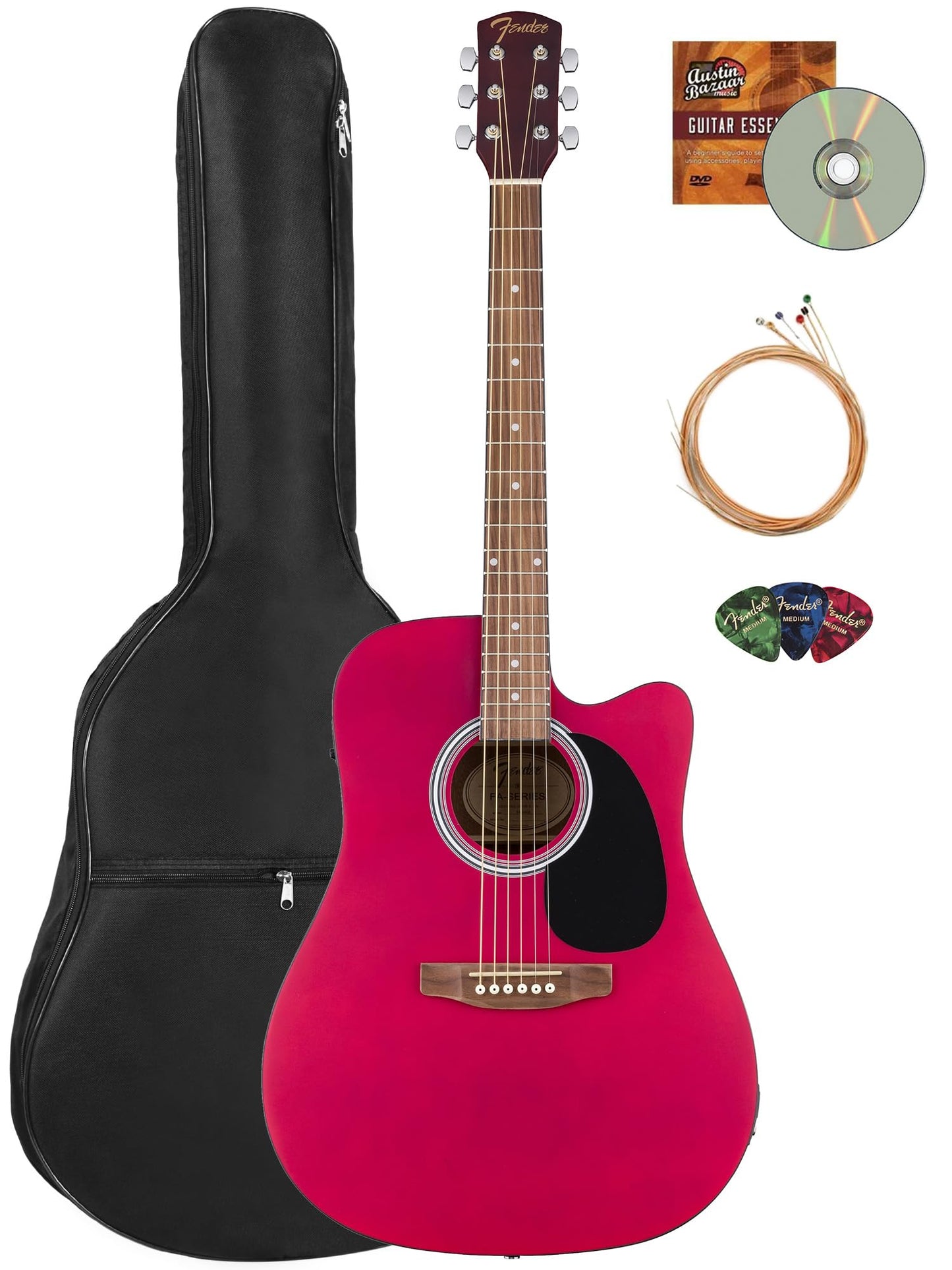 Fender FA Series Dreadnought Acoustic-Electric Guitar - Saphire Blue Bundle with Gig Bag, Strings, Picks, and Austin Bazaar Inst