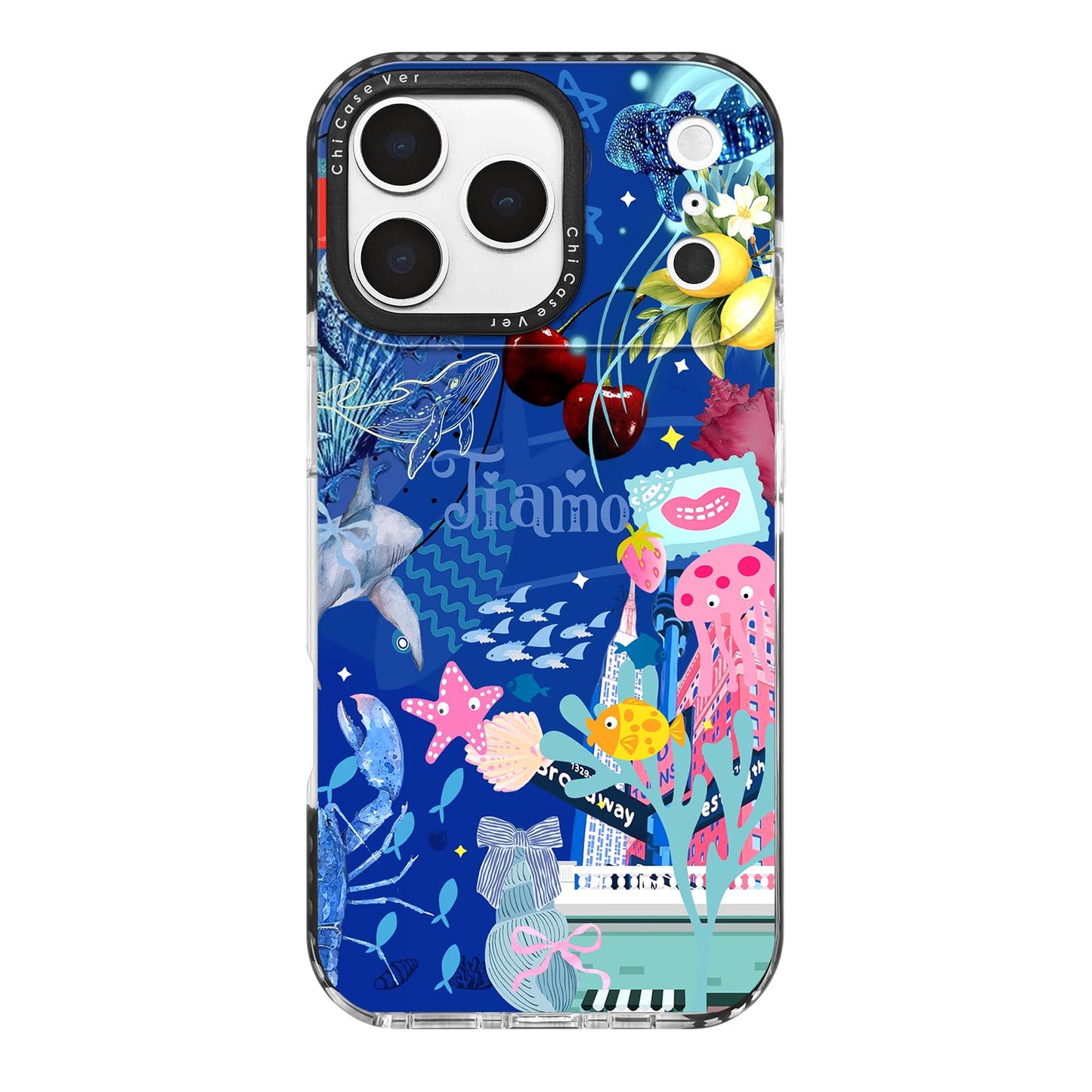 ChiCaseVer for Cute iPhone 17 Pro Case Pink Ocean Adventure Collage Pattern Military Grade Drop Protection, Voyage TPU with Came