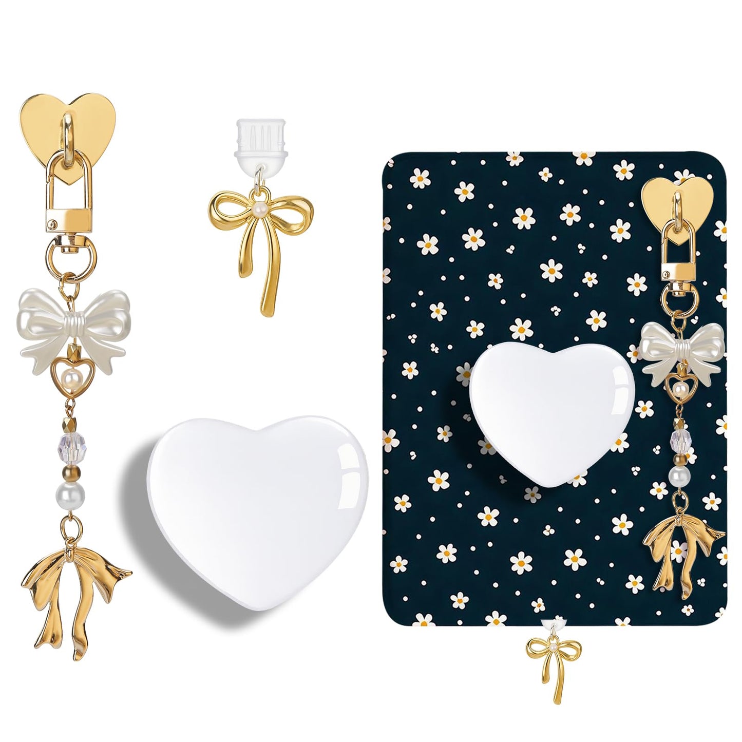 AIERSA Cute Charms Set for Kindle,Including Dust Plug Charm Type C/USB C,Heart Grip Holder, Keychains with Hook for Kindle Acces