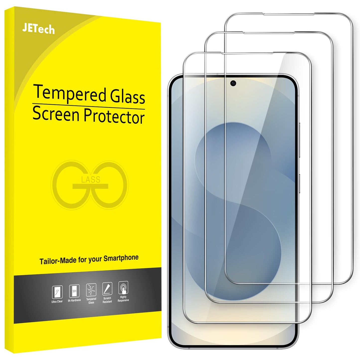 JETech Screen Protector for Samsung Galaxy S25 5G, Tempered Glass Film, Fingerprint ID Compatible, HD Clear, 3-Pack