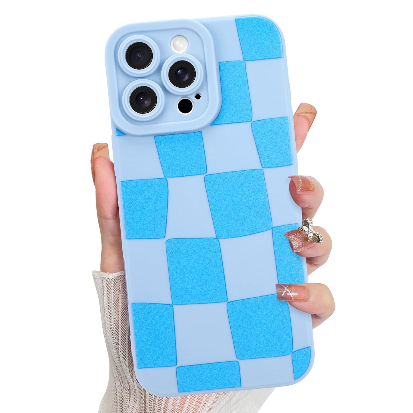 KANGHAR Compatible with iPhone 16 Pro Case, Silicone Checkered Cute Pattern, Camera Protection Soft Slim Phone Case for Phone Ca