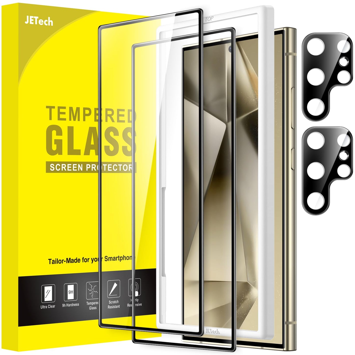 JETech Screen Protector for Samsung Galaxy S24 Ultra 5G 6.8-Inch with Camera Lens Protector, Tempered Glass Film, Easy Installat