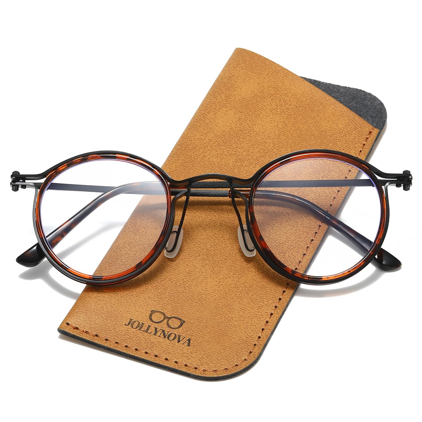 JOLLYNOVA HD7 Reading Glasses Blue Light Blocking Readers for Men Women Metal Round Frame (Tortoiseshell & Single Vision, 1.5, x