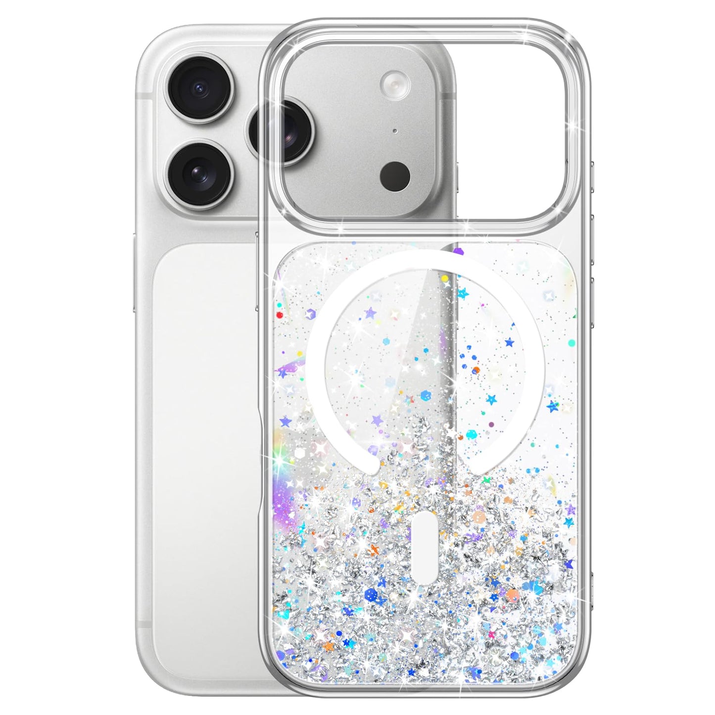 JETech Glitter Case for iPhone 17 Pro 6.3-Inch Compatible with MagSafe, Clear Cute Bling Sparkle for Women and Girls, Shiny Shoc