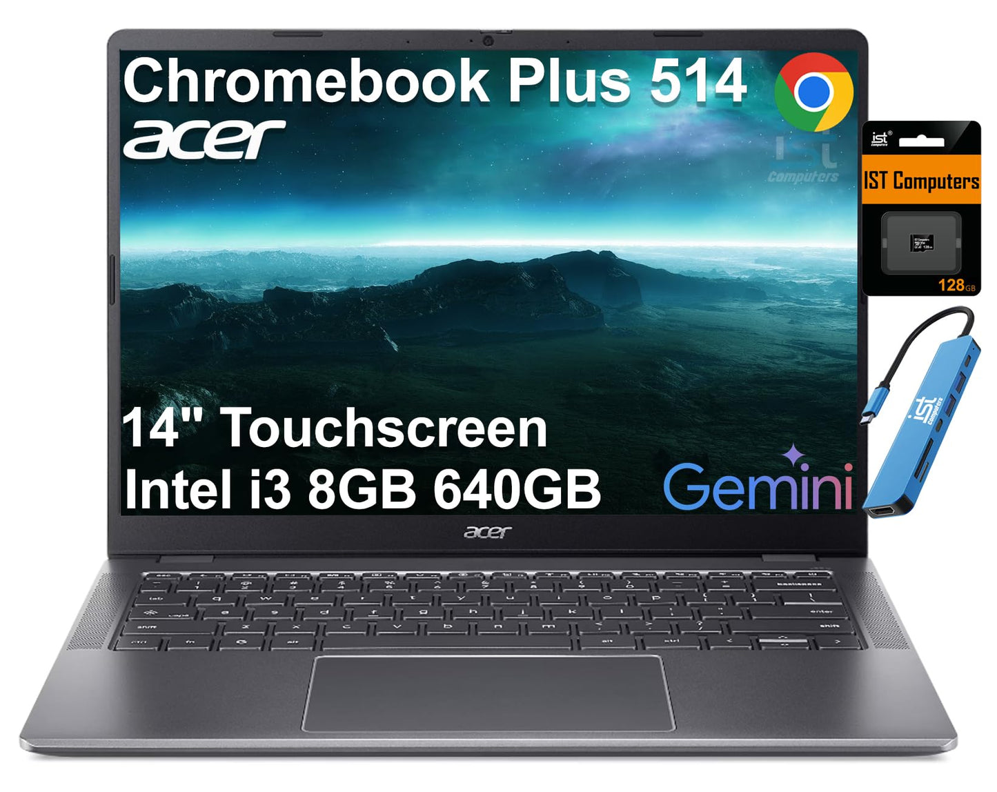 Acer Chromebook Plus 514 Laptop (14 FHD+ Touchscreen, Intel 8-Core i3-N355, 8GB RAM, 640GB Storage, 2TB Cloud Storage) for Busin