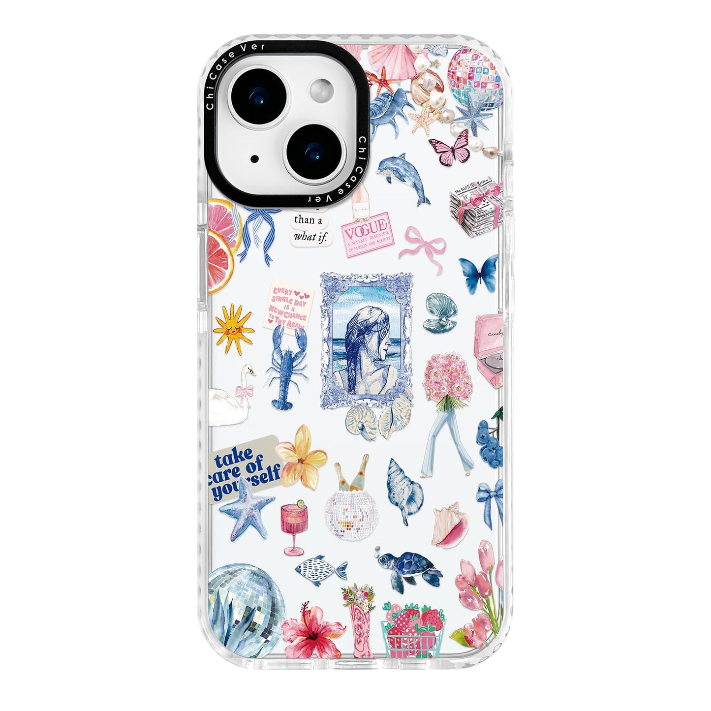 ChiCaseVer for iPhone 14 Plus Case, Ocean Self-Care Collage Pattern with Sea Creatures, Military-Grade Drop Protection, Aestheti