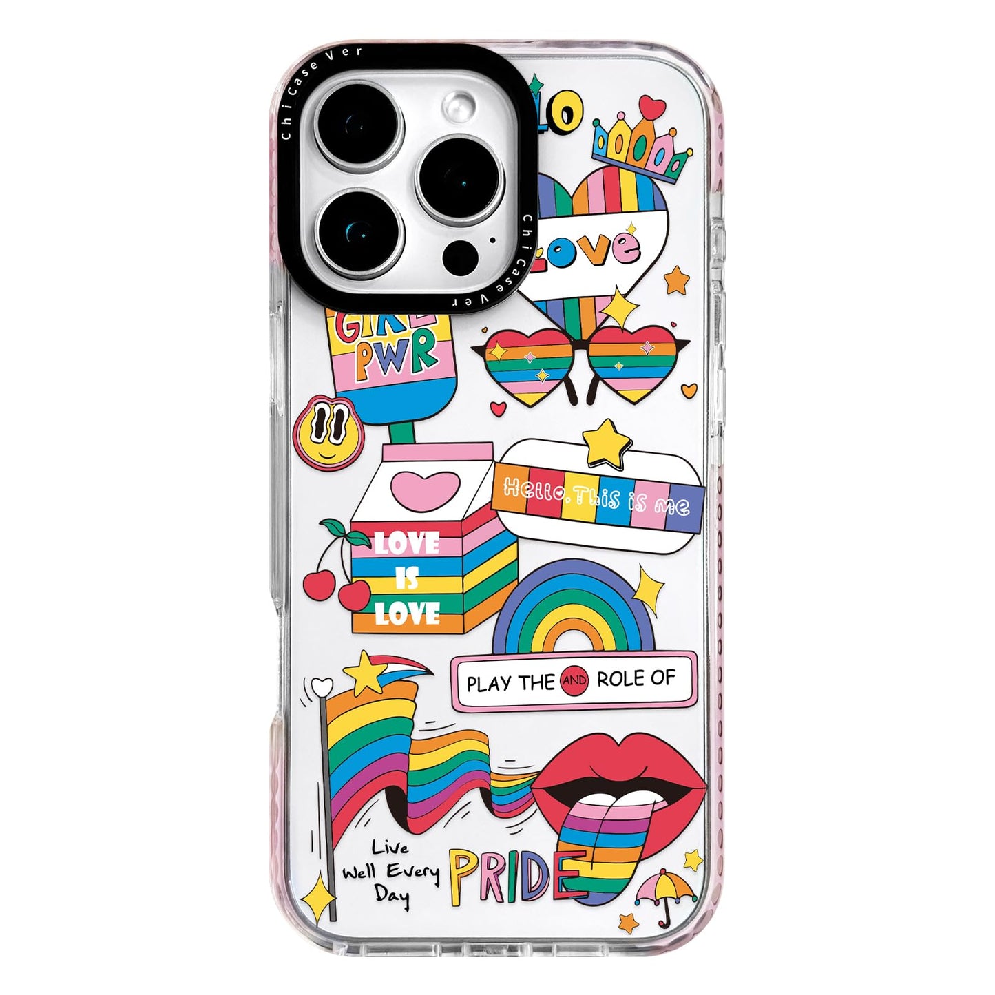 ChiCaseVer for iPhone 13 Pro Max Case, Rainbow Pride Collage Pattern with Love is Love Text, Military-Grade Drop Protection, Che