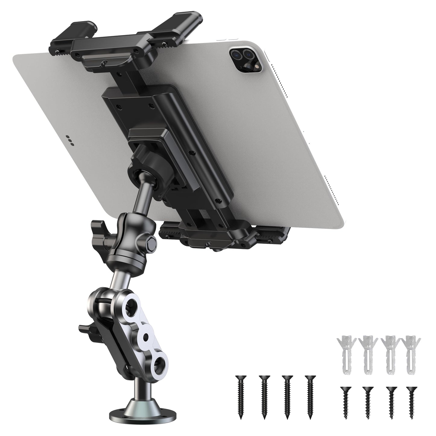 WUITIN Aluminum Heavy Duty Drill Base Tablet Holder Car Mount Dashboard, 360 Adjustable 2-Stage Stand for 4.7-12.9 iPad Pro/Air/