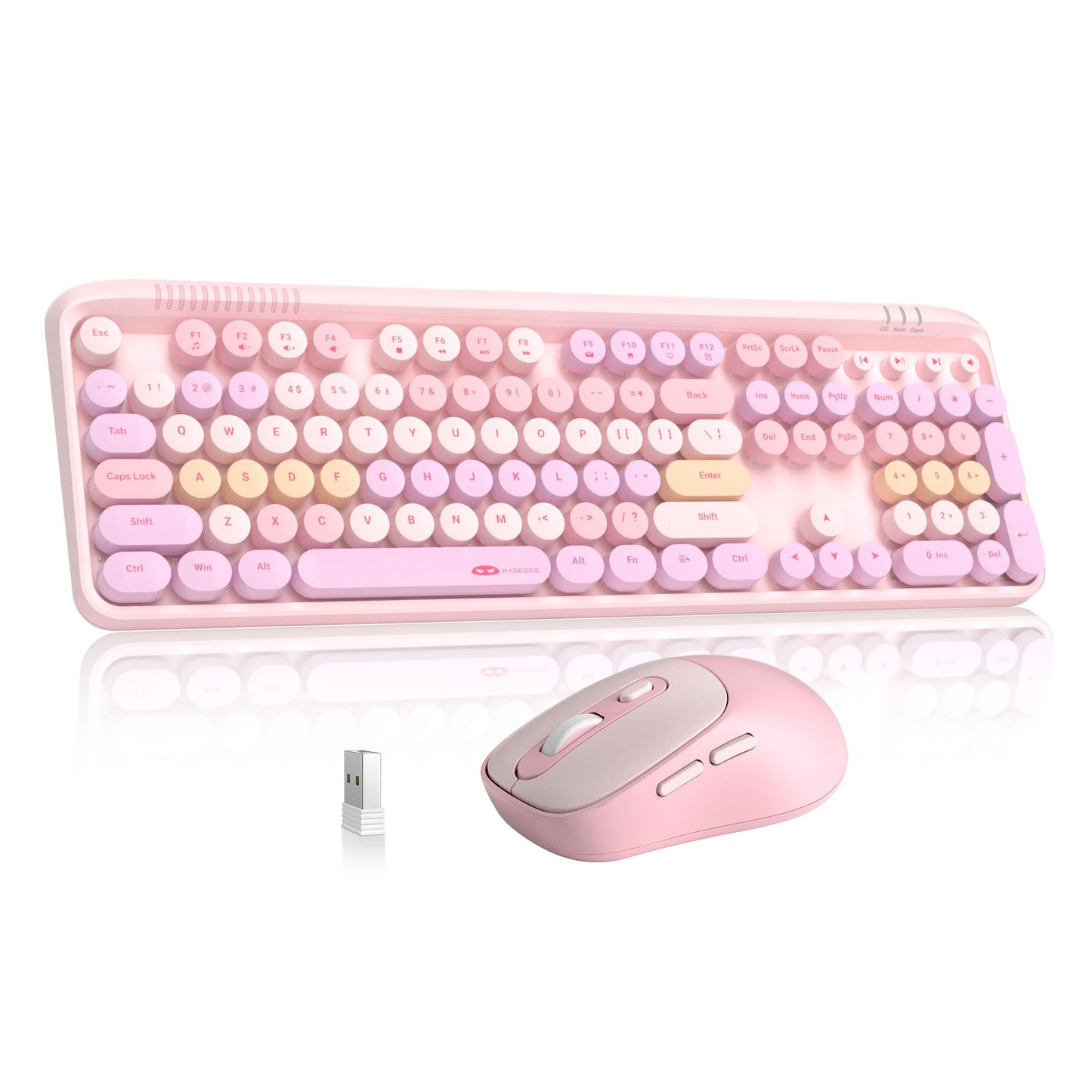 MageGee Wireless Keyboard and Mouse Combo Round keycaps Retro Typewriter Keyboard 104 Key Full-Sized Keyboard Automatic Power Sa