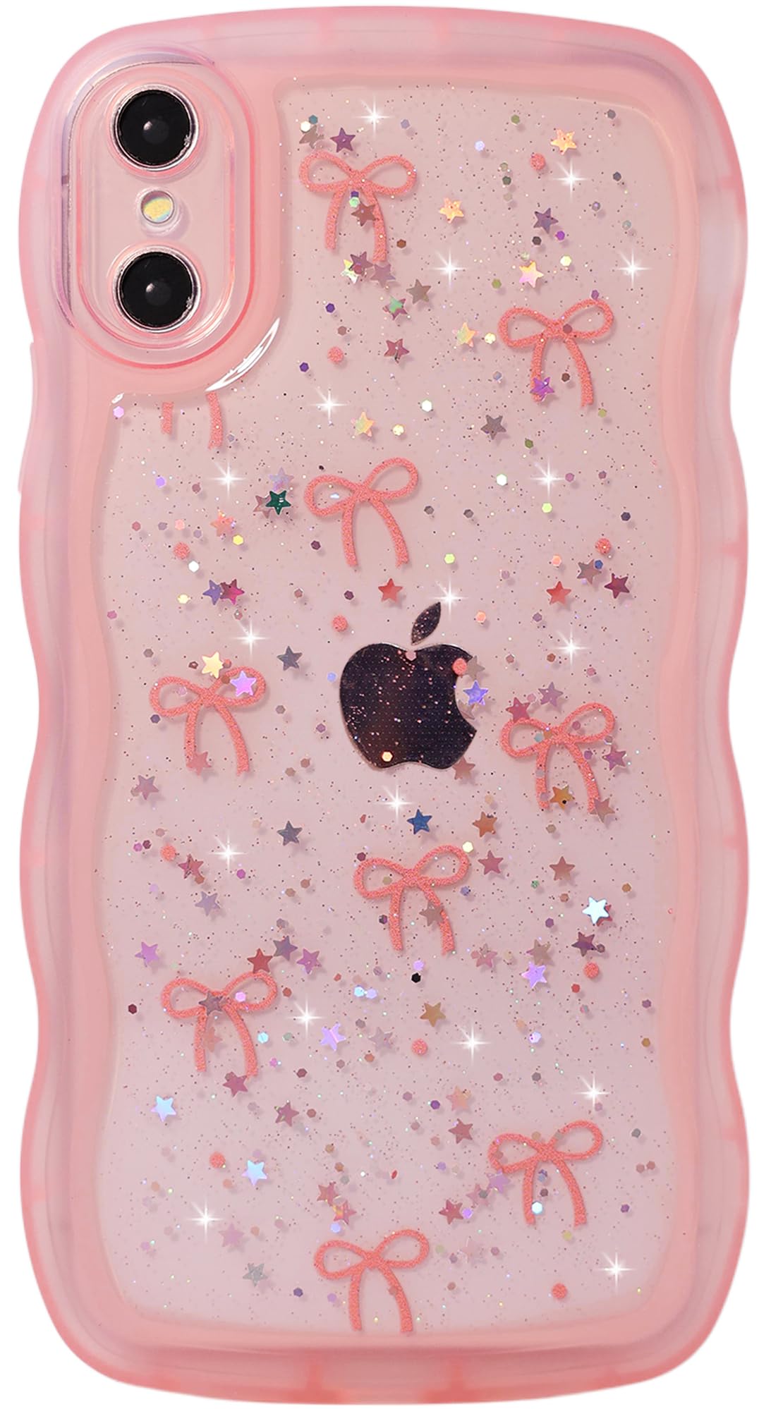 Qokey for iPhone Xs Max Case 6.5 inch, Glitter Star & Curved Edge Handle Grip Design, Military-Grade Shockproof Clear TPU Cover,