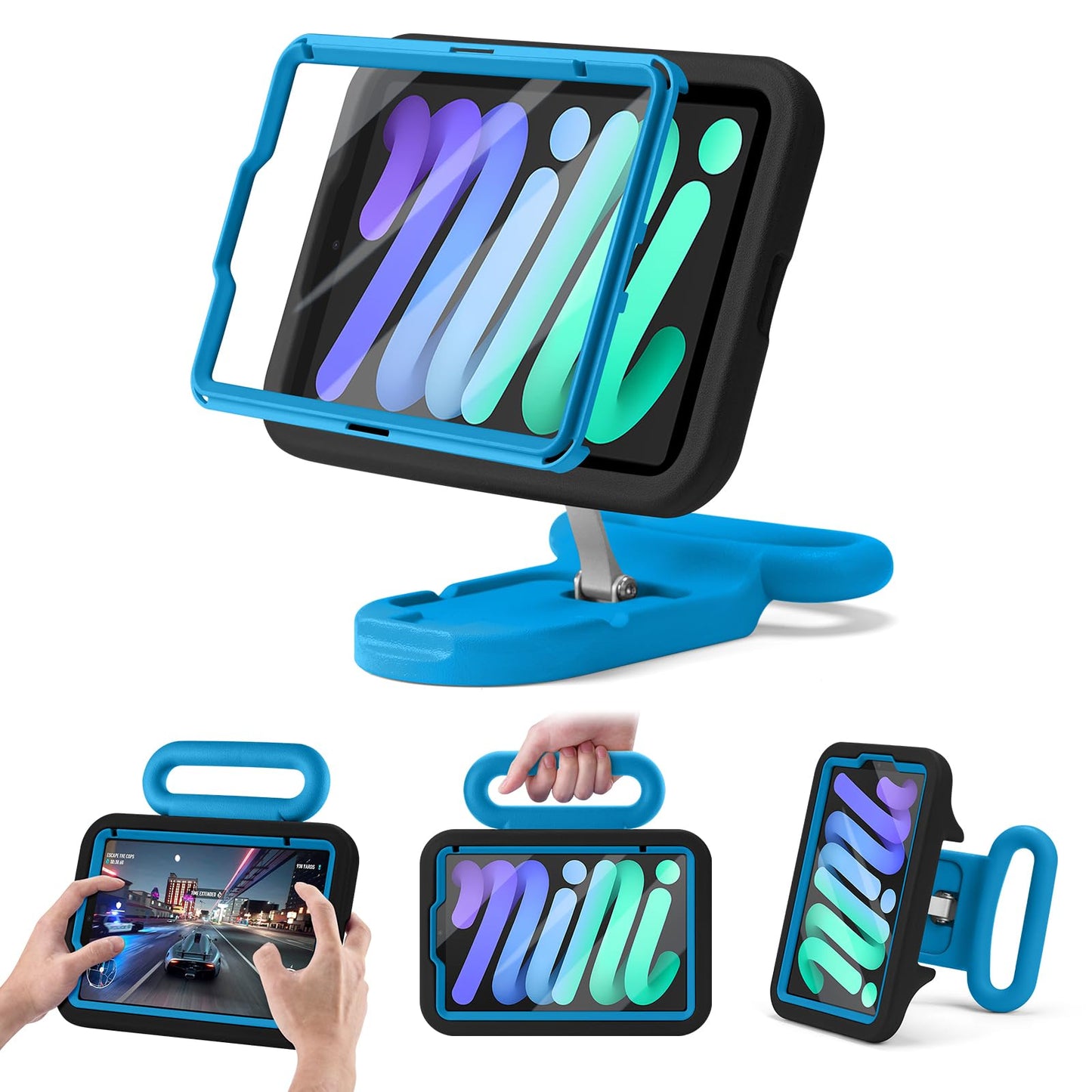 Kids Case for iPad mini 7 (A17 Pro) 2024 / iPad mini 6 2021, Adjustable Portrait/Landscape Stand, Drop Proof Handle Kickstand, C