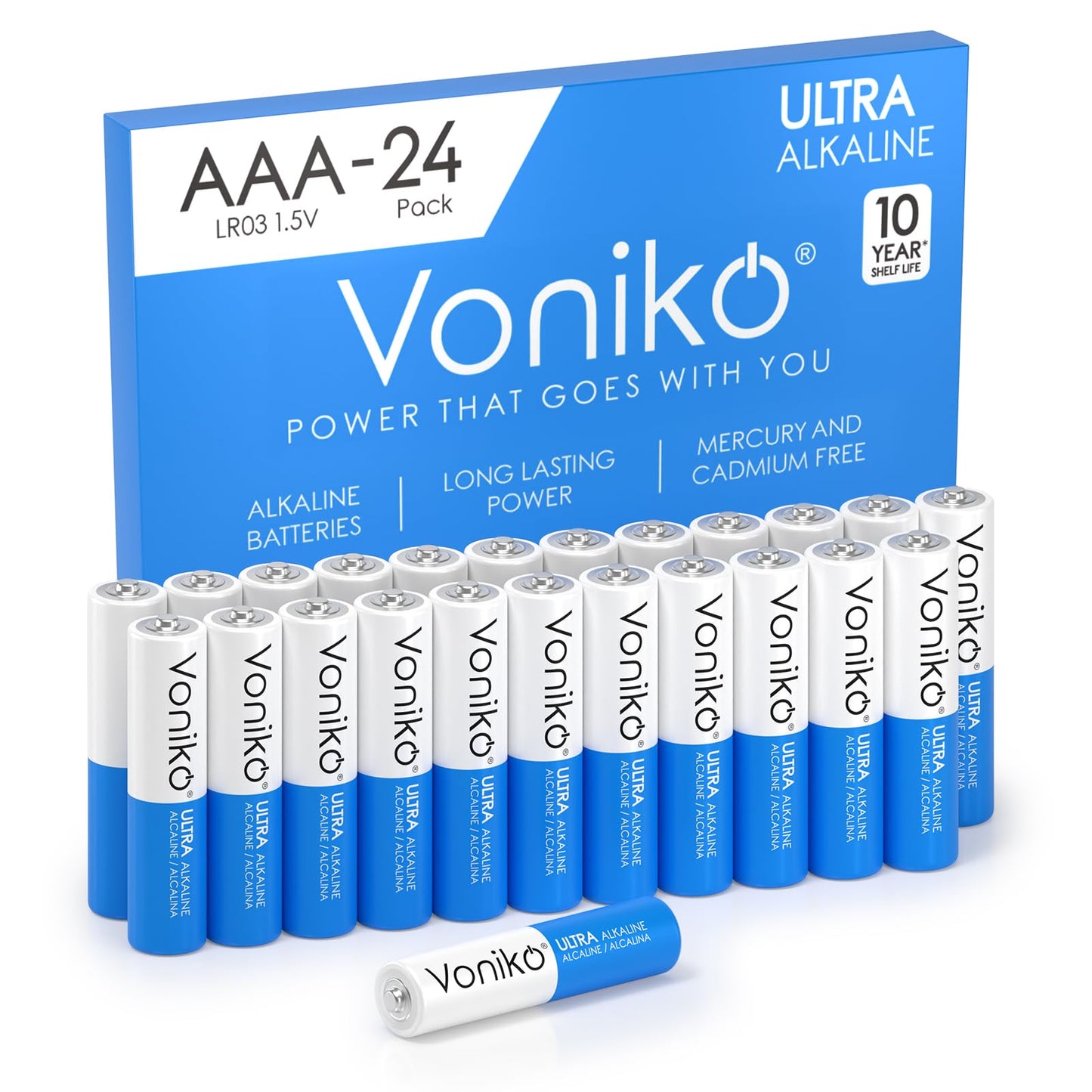 Voniko Ultra AAA Batteries 24 Pack - Alkaline Triple A Battery, Ultra Long-Lasting for All Your Devices, 10-Year Shelf Life, Lea