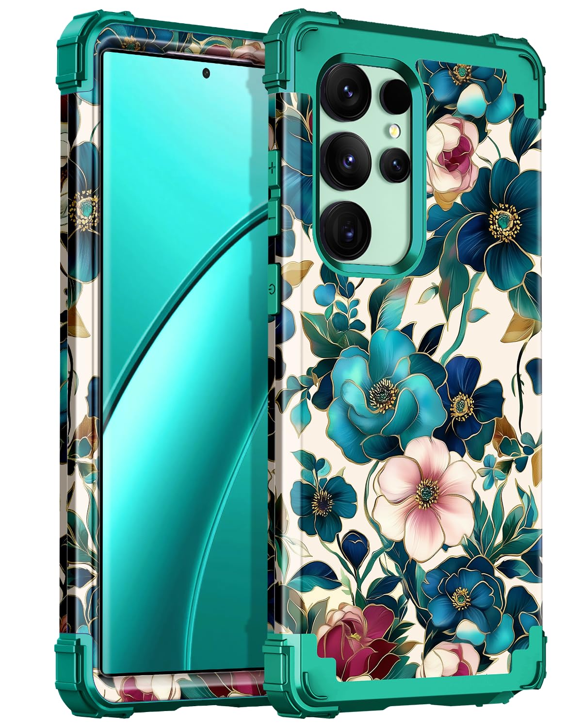 Hekodonk for Galaxy S24 Ultra Case,Three Layer Heavy Duty Shockproof Protection Hard Plastic+Soft Silicone Full Body Drop Protec