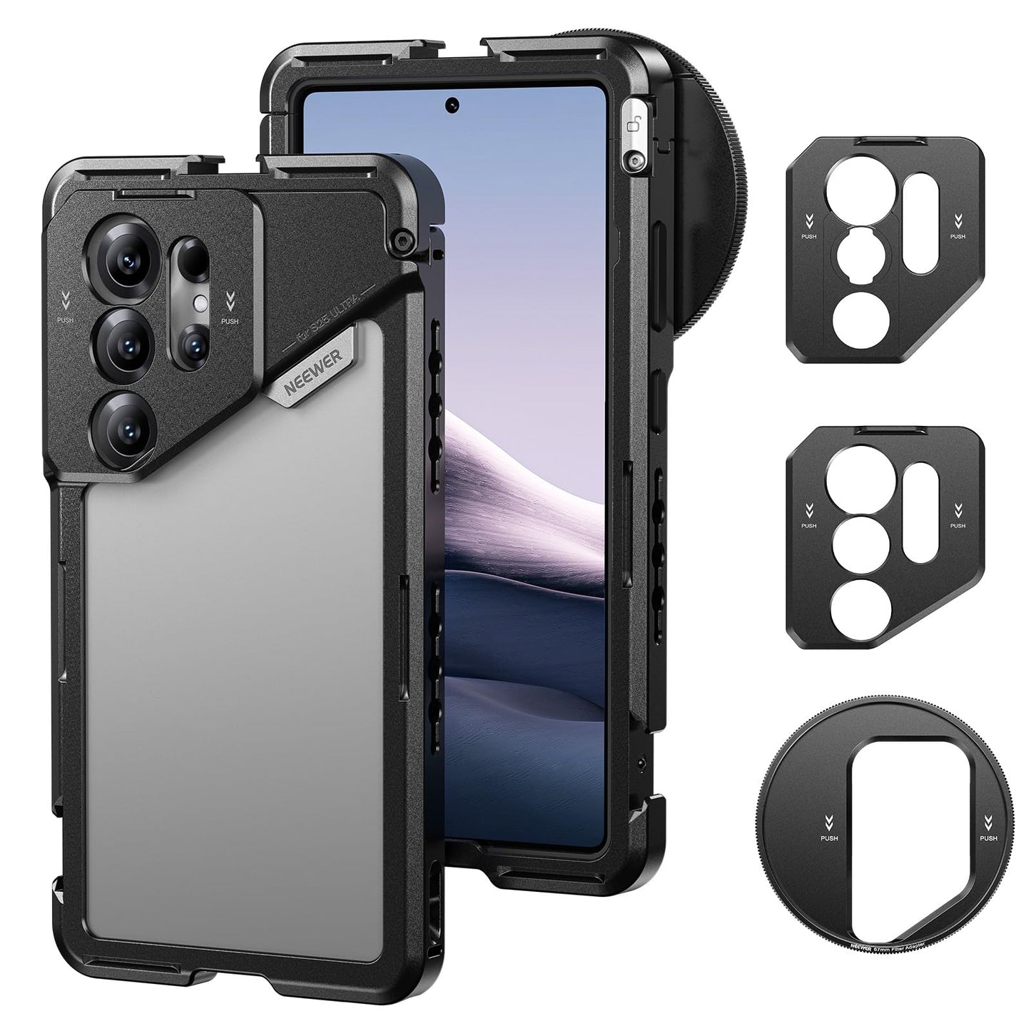 NEEWER S25 Ultra Phone Cage, Mobile Video Rig Phone Stabilizer with 67mm Filter Adapter, 17mm Lens Backplate, T Mount Lens Adapt