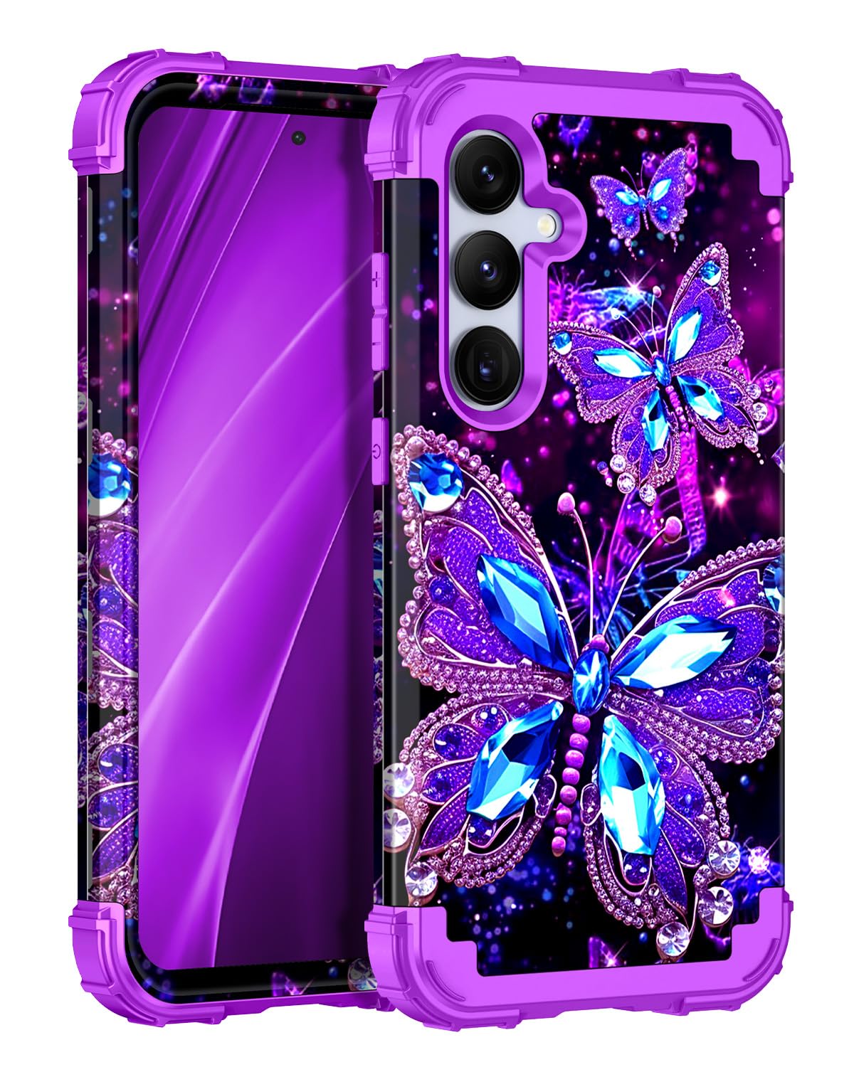 Miqala for Galaxy S25 5G Case,Glow in The Dark Three Layer Heavy Duty Shockproof Full Protection Hard Plastic Bumper+Soft Silico