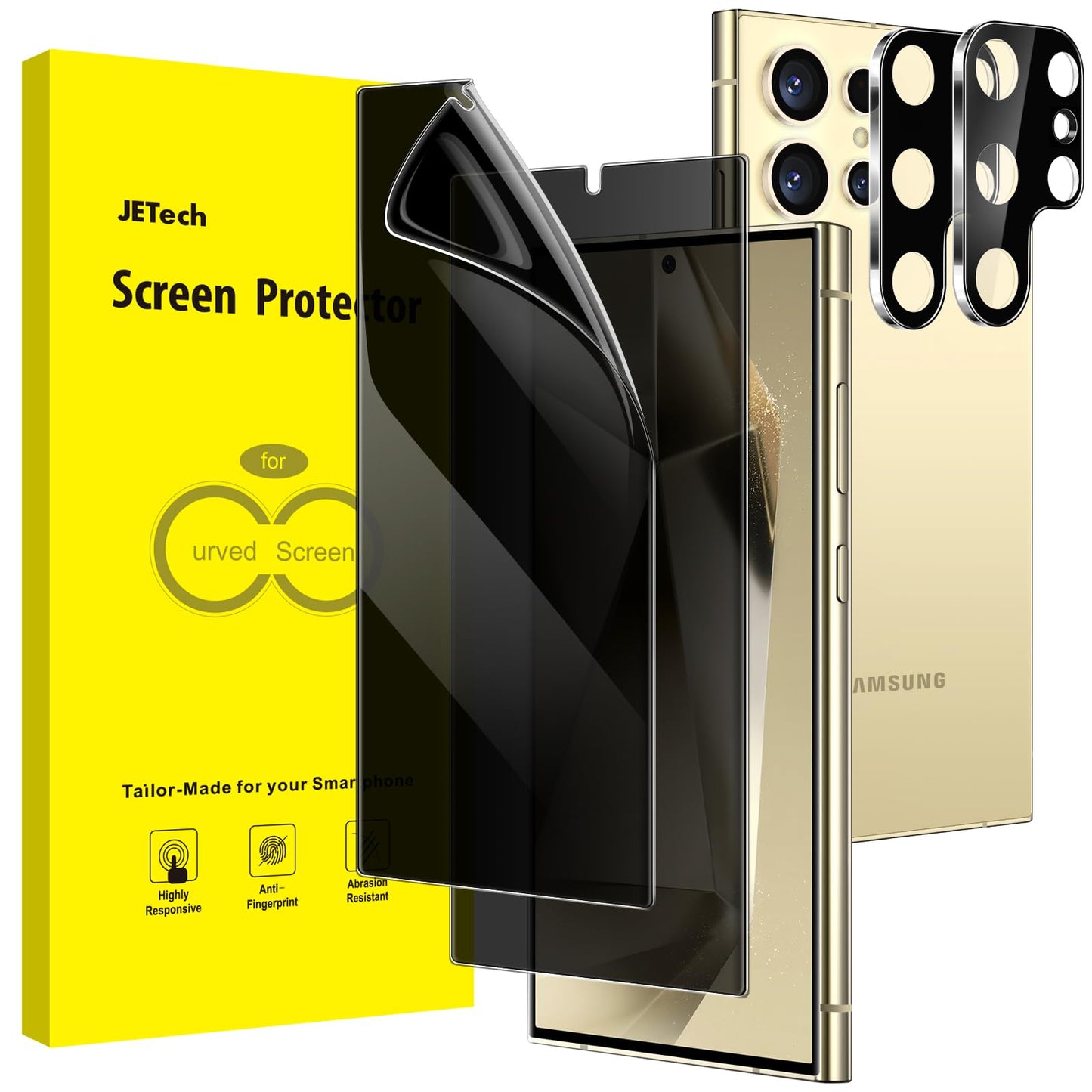 JETech Privacy Screen Protector for Samsung Galaxy S24 Ultra 5G 6.8-Inch with Camera Lens Protector, Anti-Spy Flexible TPU Film,