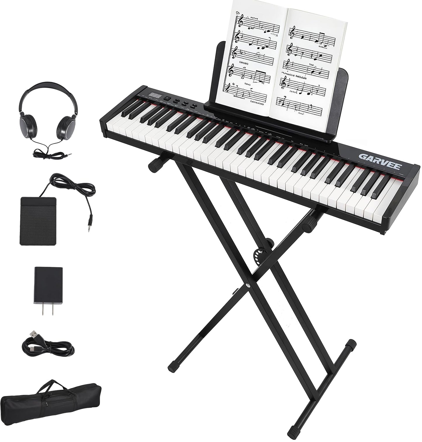 61 Key Keyboard Piano,Electric Piano Keyboard Kit with 128 Demos,128 Rhythms - Includes Piano Stand,Bag,Microphone,Pedal,Charge,