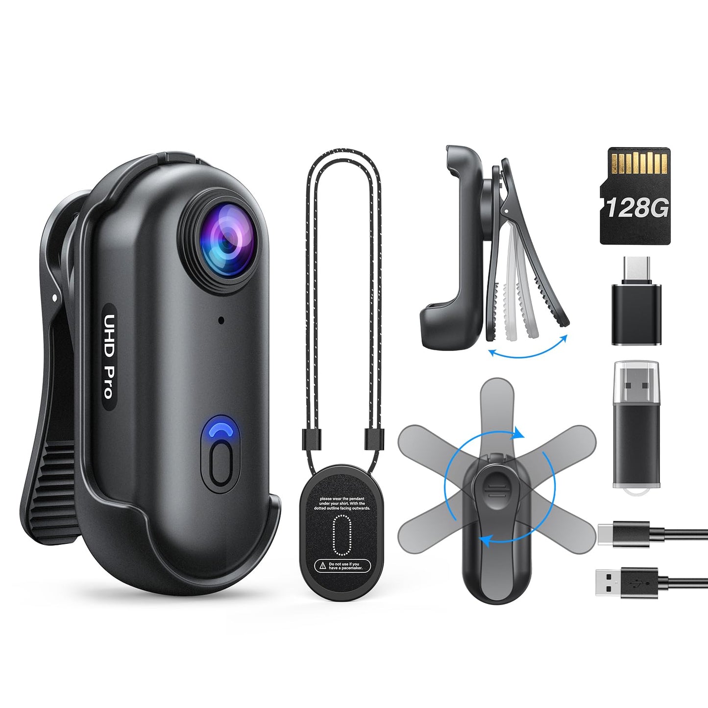 BOBLOV W4 Mini Body Camera, Wearable Camera with 360Rotatable Clip & Magnetic Clip, 120 Minutes for 1080P Recording, Easy to Use