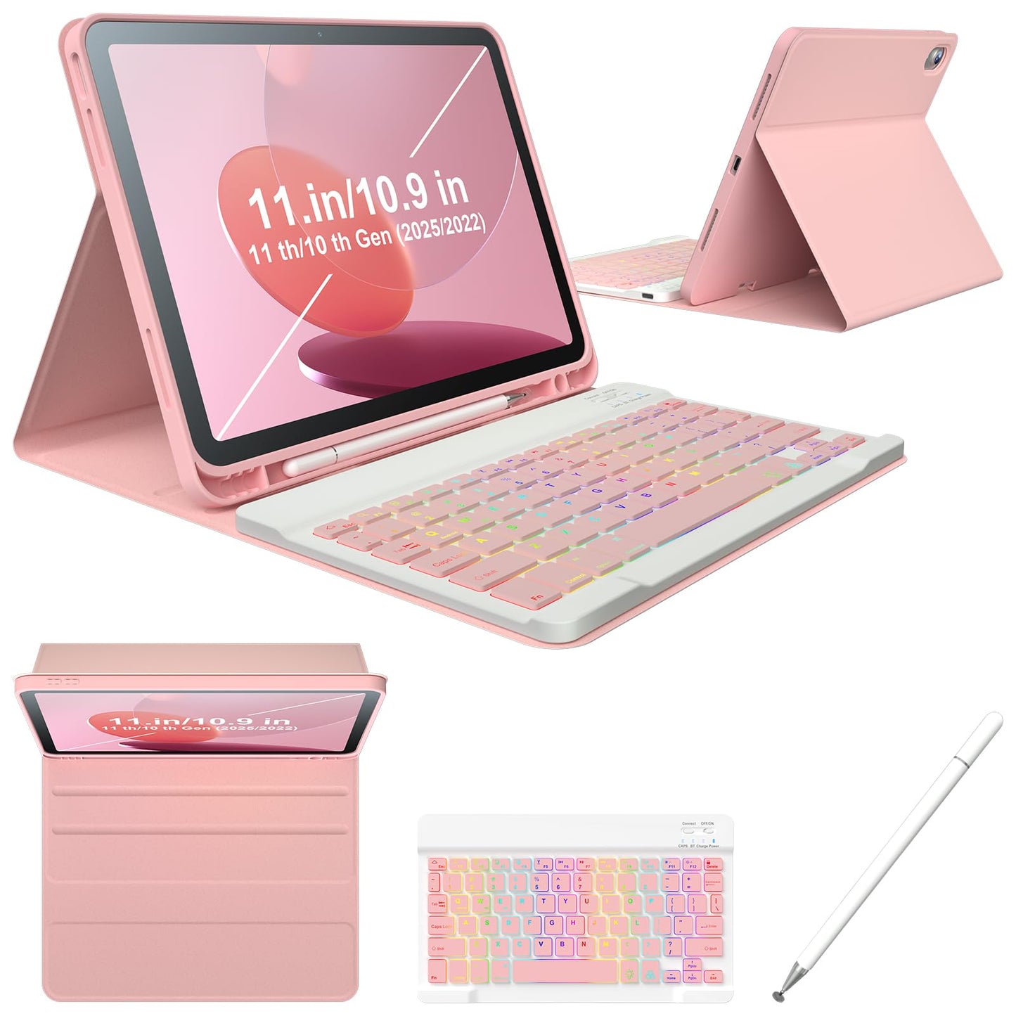 iPad 11th 10th Generation Case with Keyboard 10.9 Inch 2022 Detachable Wireless 7Colors Backlight Keyboard Case with Pencil Hold