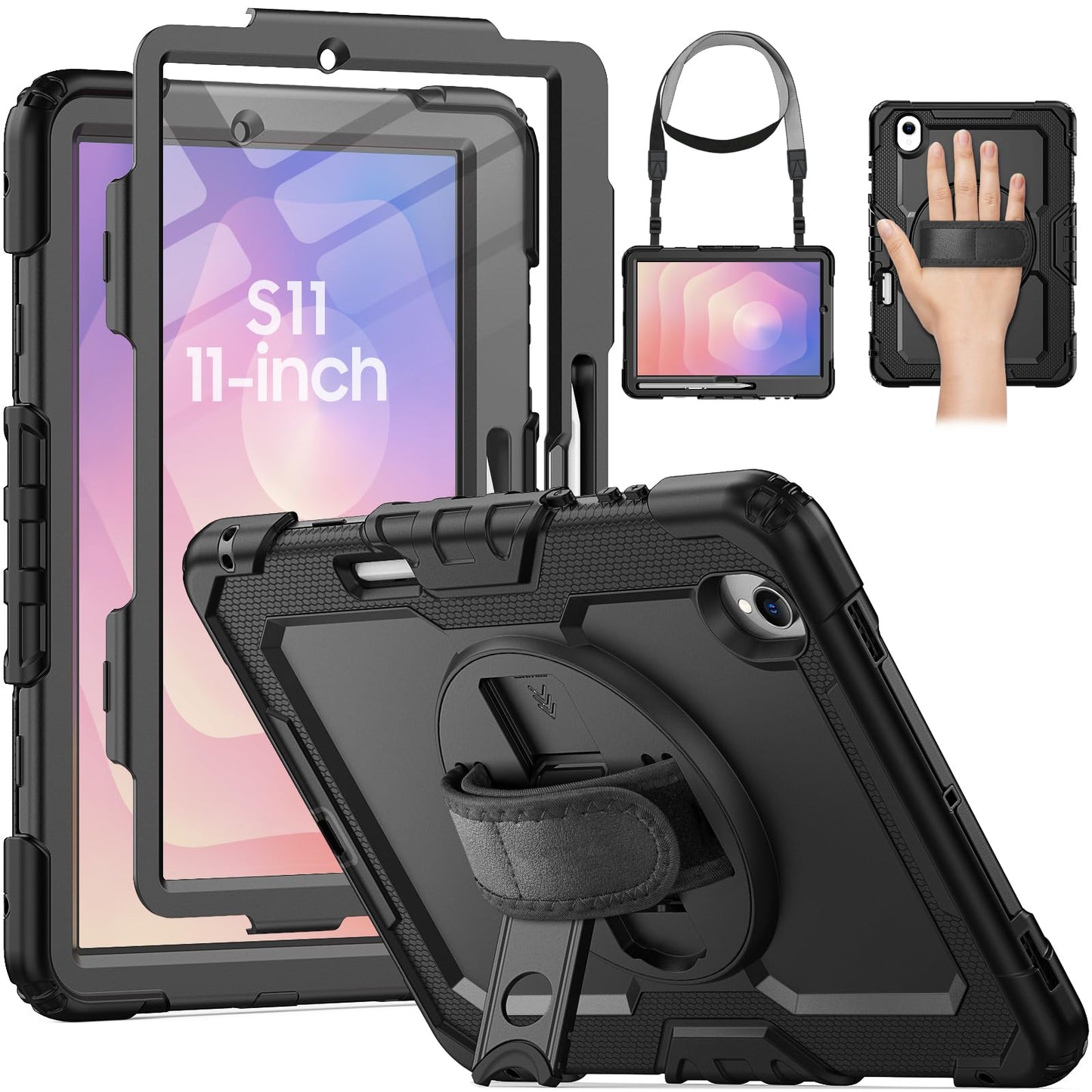 HXCASEAC Case for Samsung Galaxy Tab S11 (2025) 11 inch, Shockproof Design with Screen Protector/Hand Strap/S Pen Holder, Protec