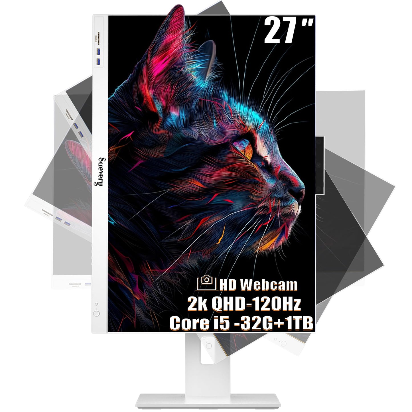 suevery 27 Inch 120Hz QHD All-in-One Desktop Computer 1TB SSD for Home &Office,Students & Business 32GB RAM Core I5(6Cores Up to