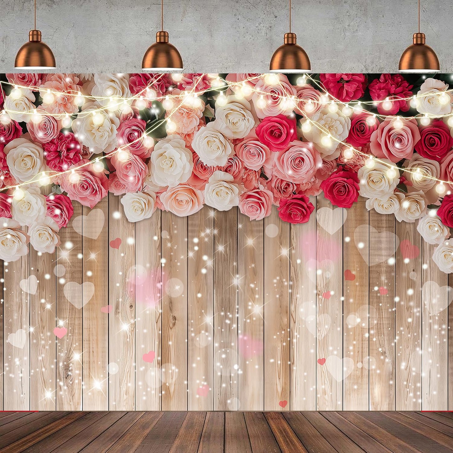 7x5ft Rustic Floral Wooden Wall Backdrop Wall for Women Family Photography Background Rose Flower Wooden Party Decoration for Bi