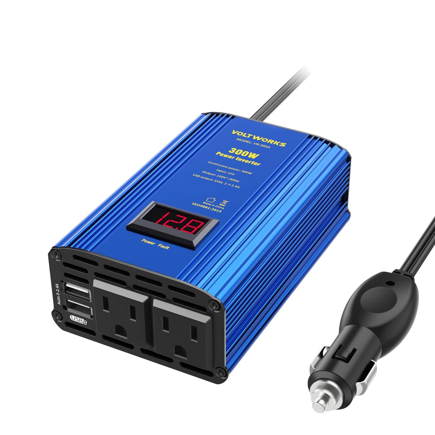 Power Inverter 300W Car Inverter DC 12V to 110V AC Converter with LED Display & 2x2.4A Dual USB Car Adapter Charger Compatible w