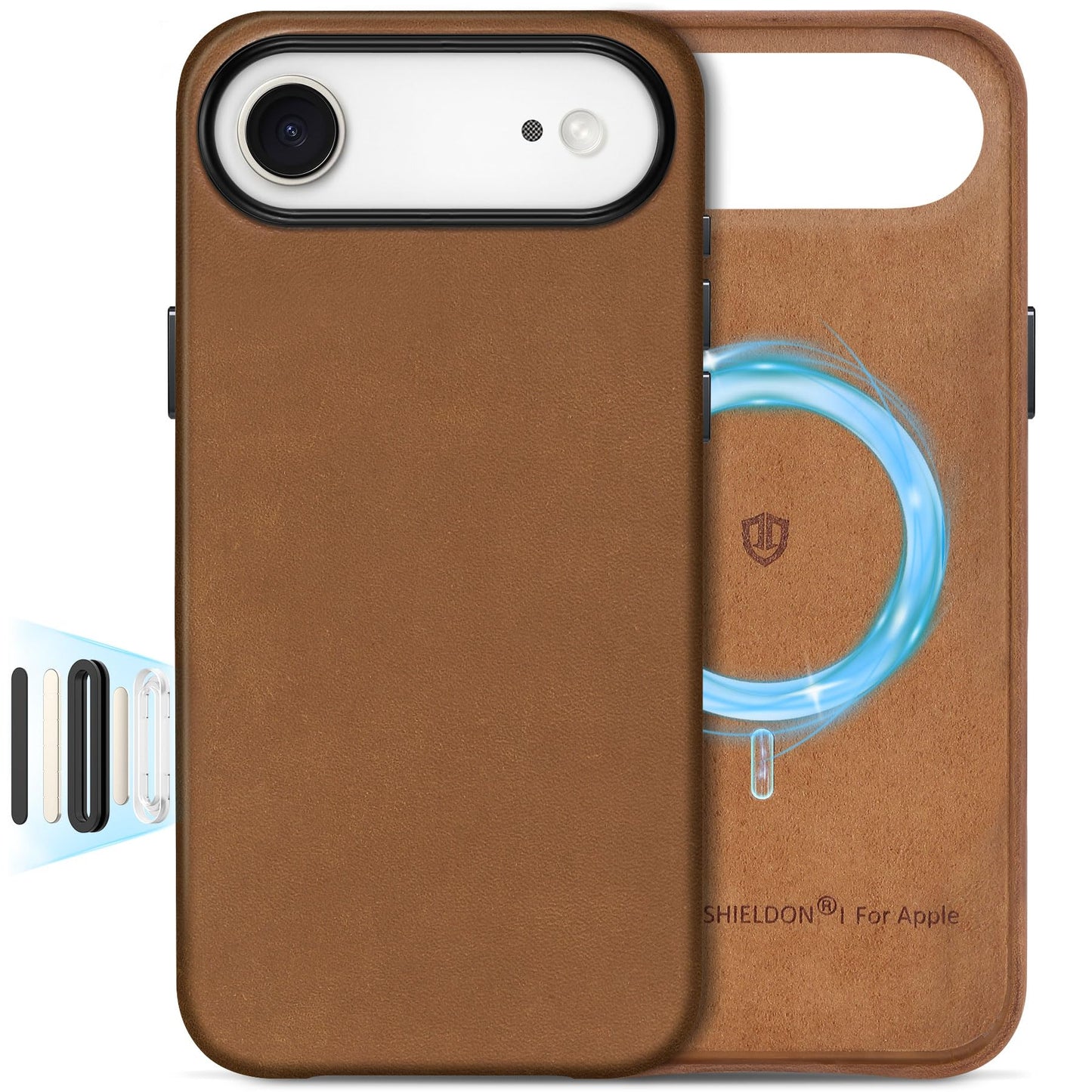 SHIELDON Top Grain Crazy Horse Leather Case for iPhone Air 6.5 2025, Compatible with Magsafe, Camera Button Updated, Magnetic W