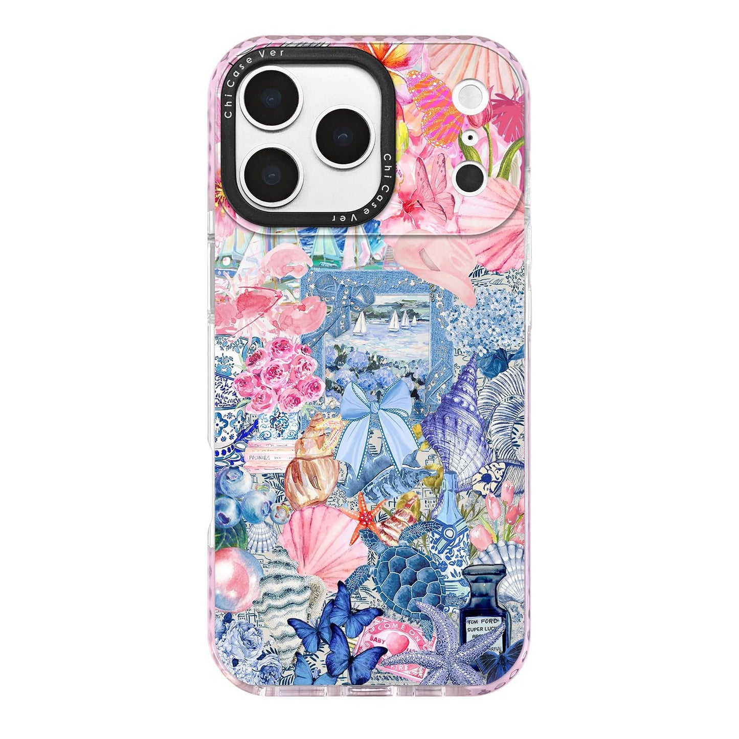 ChiCaseVer for iPhone 17 Pro Max Case,Vintage Coastal Collage with Floral,Turtle&Shells Pattern,Military-Grade Drop Protection,S
