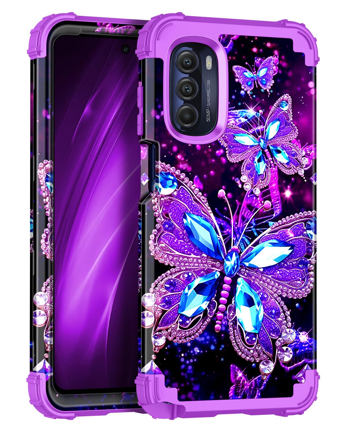 Miqala for Moto G Stylus 2022 5G/4G Case,Glow in The Dark Three Layer Heavy Duty Shockproof Full Body Protection Hard Plastic Bu