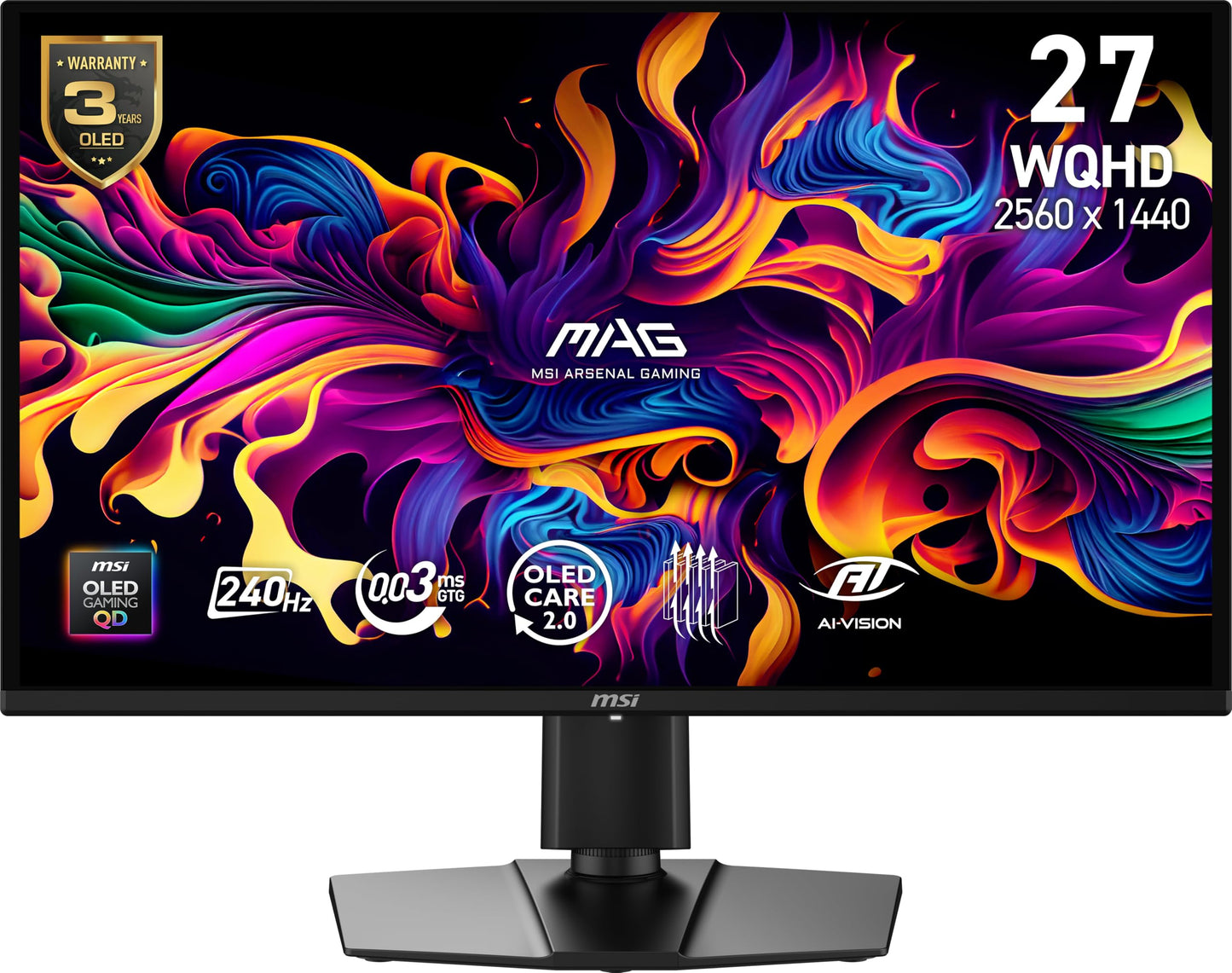 msi MAG 274QP QD-OLED X24 27-inch 2560 x 1440 (QHD) Gaming Monitor, 240Hz, Adaptive-Sync, HDMI, DisplayPort, VESA Mountable, Til