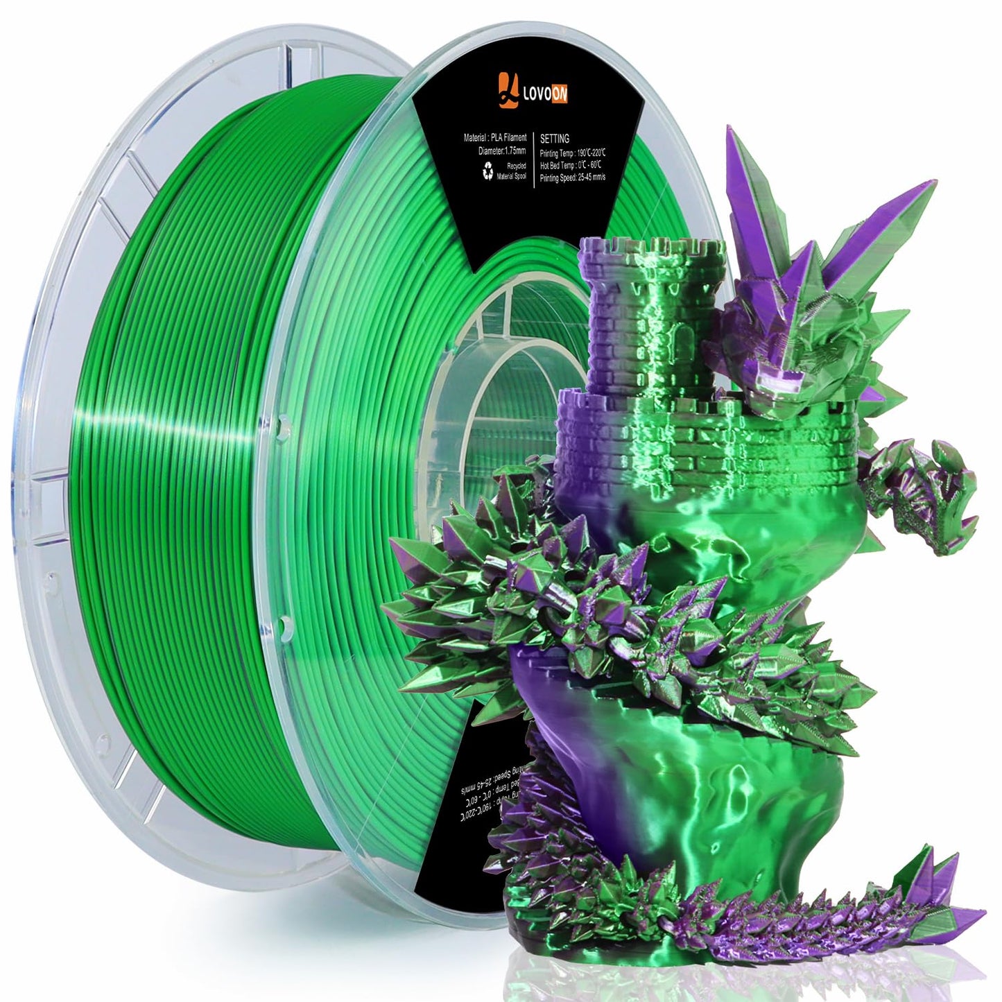 LOVOON New Silk PLA 3D Printer Filament Rainbow 3D Printing PLA Filament 1.75mm Color Change by Length Candy Rainbow Filament, M