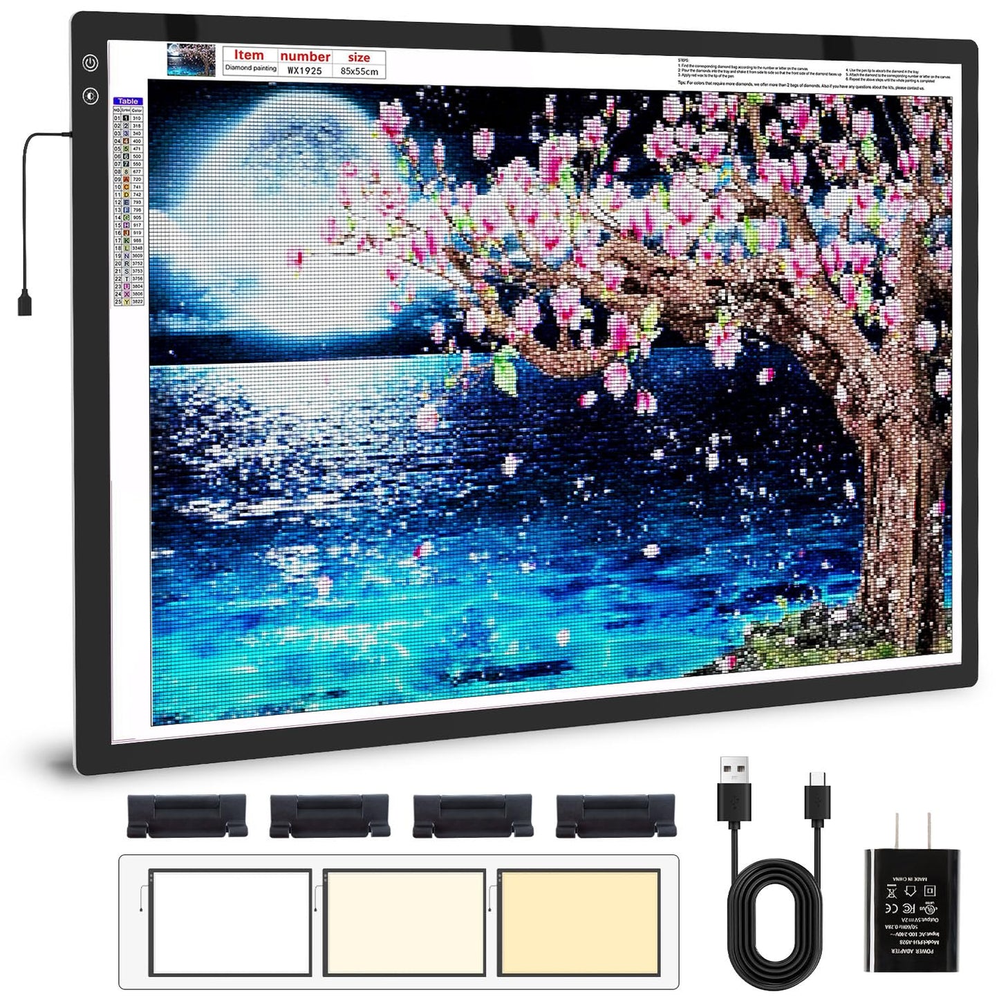 Zocelight A4 Light Box for tracing,Ultra-Thin Magnetic led Light pad for Diamond Painting,3 Level dimming Copy Board for Drawing